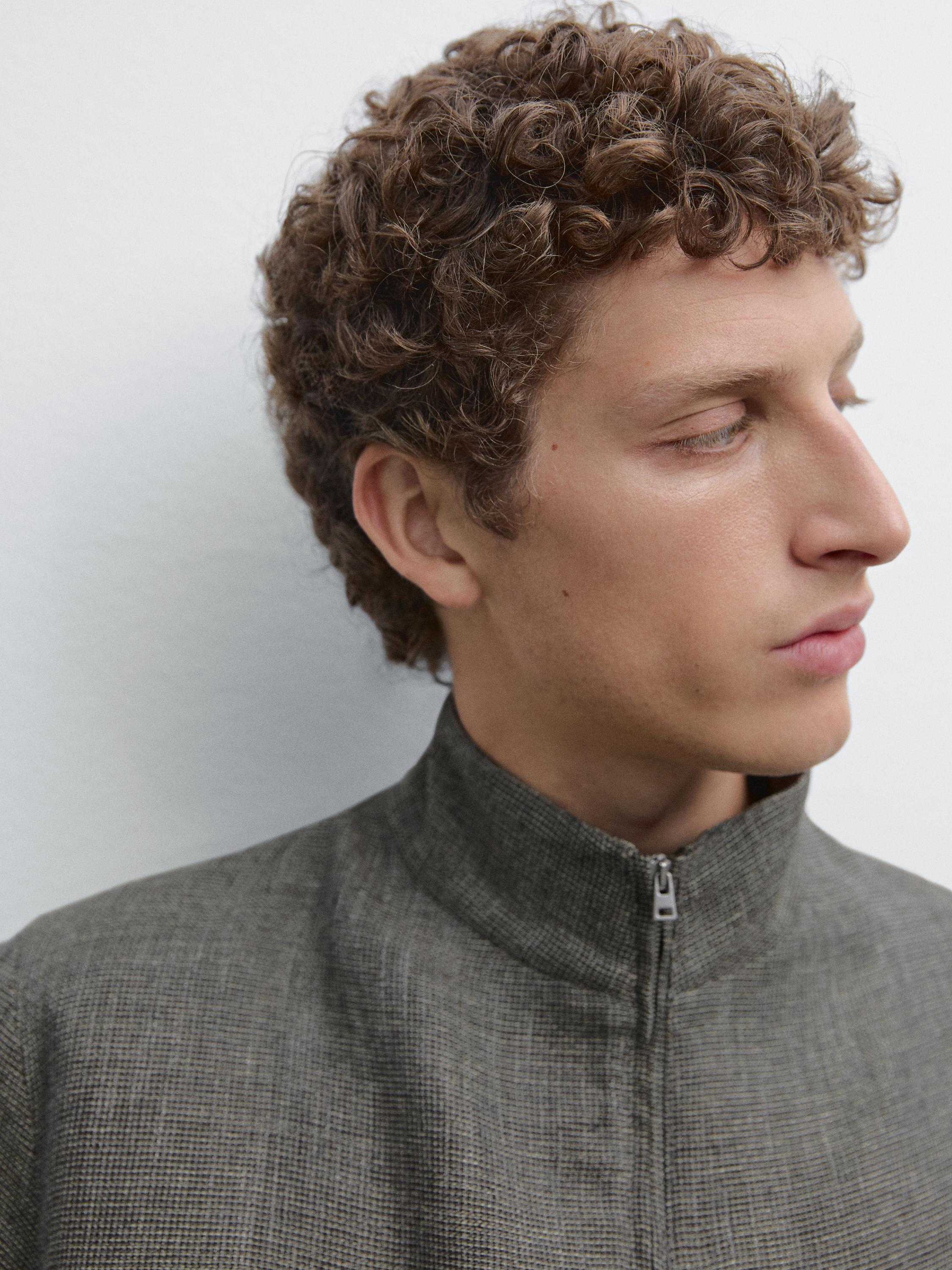 Faded textured linen blend jacket