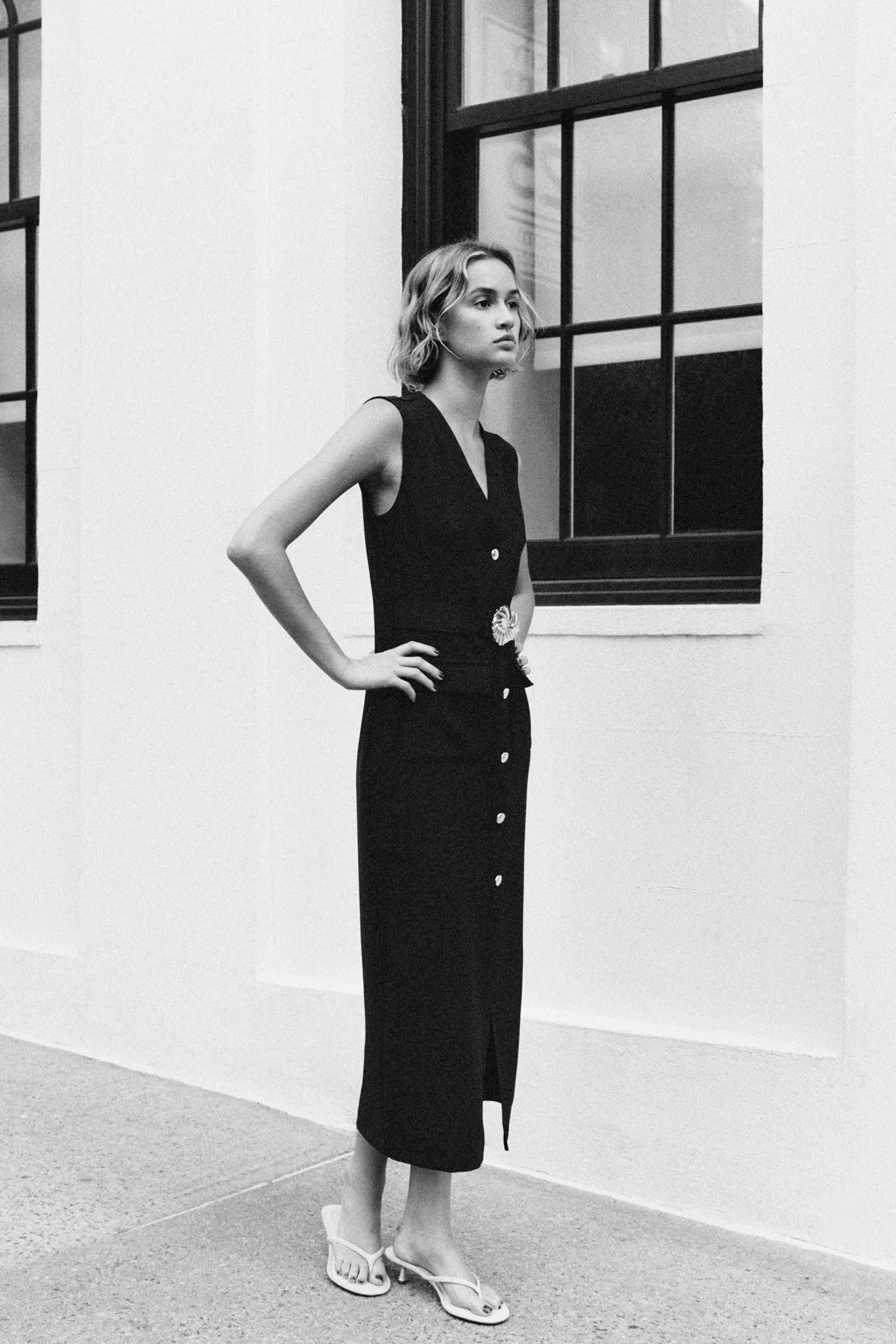 BELTED CREPE MIDI DRESS