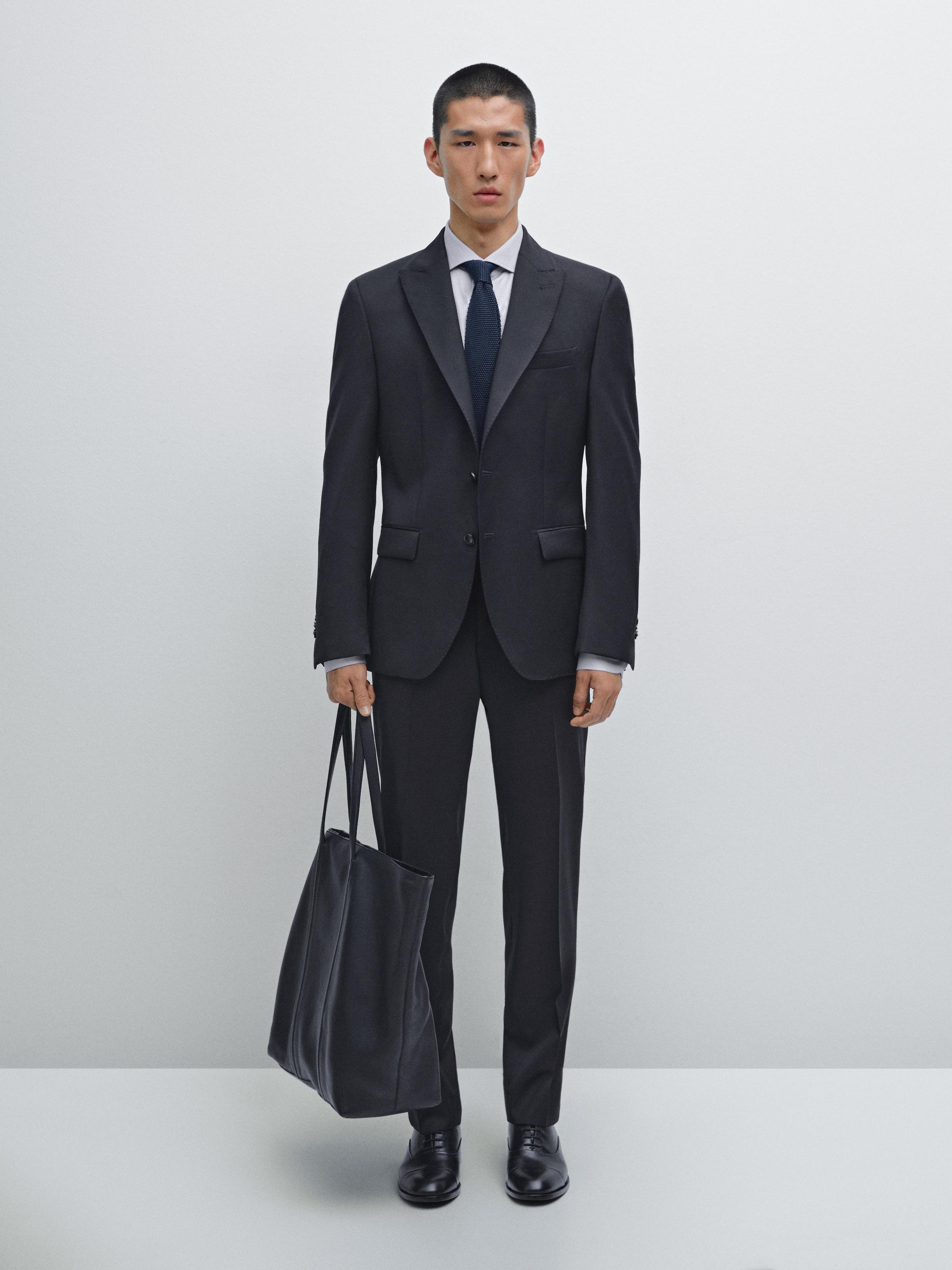 Plain wool suit trousers