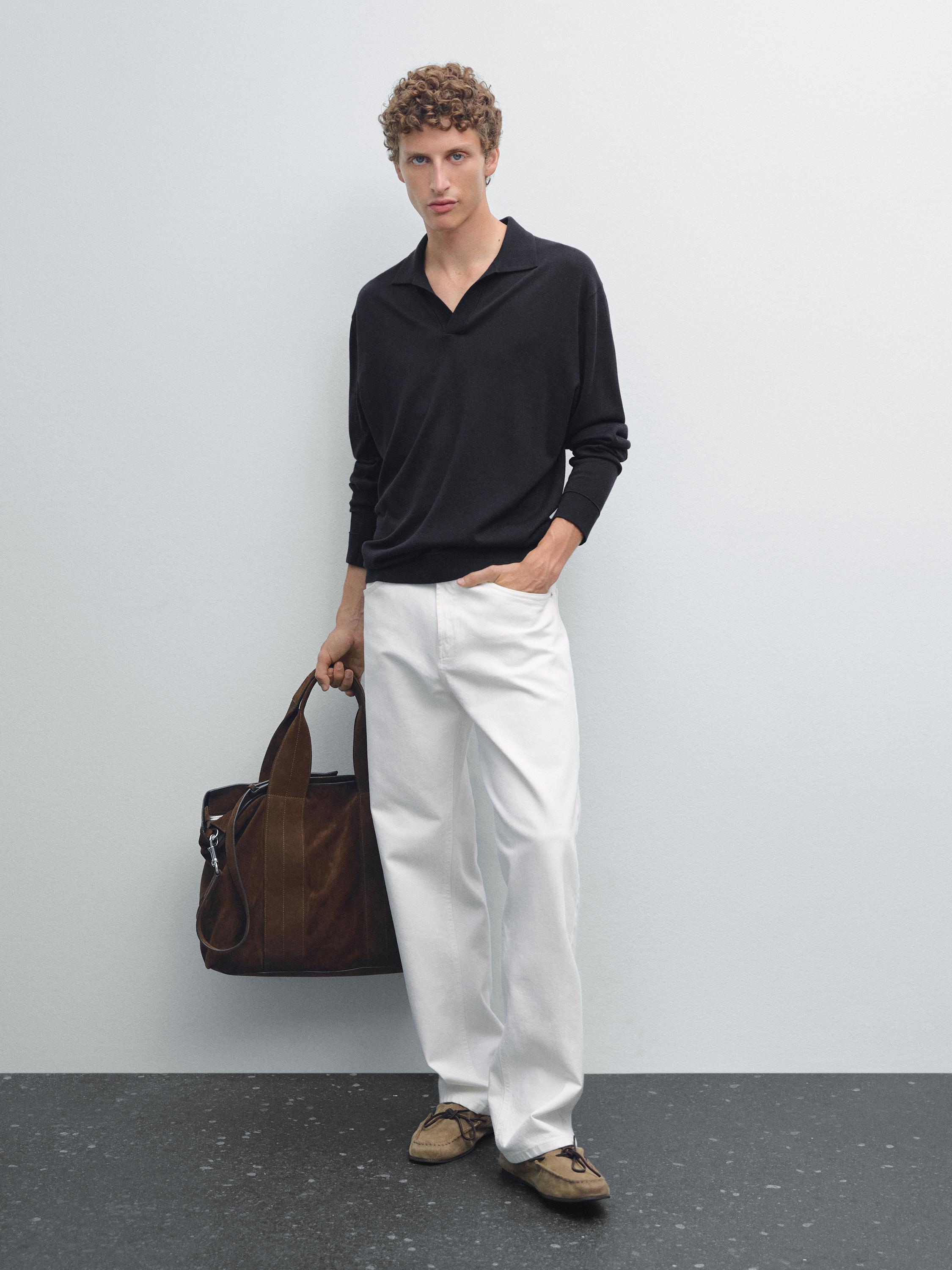 Knit sweater with a polo collar