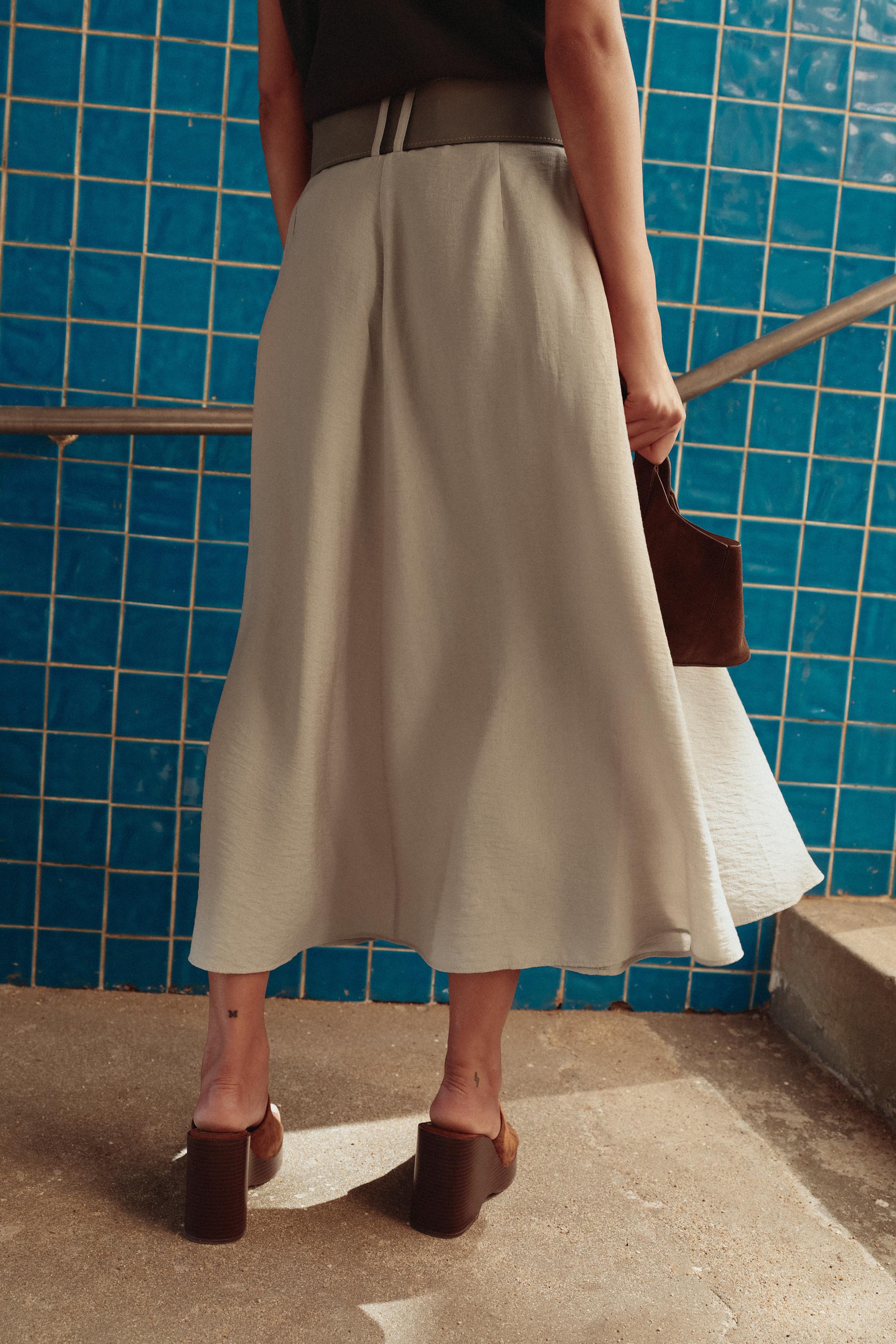 RUSTIC BELTED A-LINE SKIRT