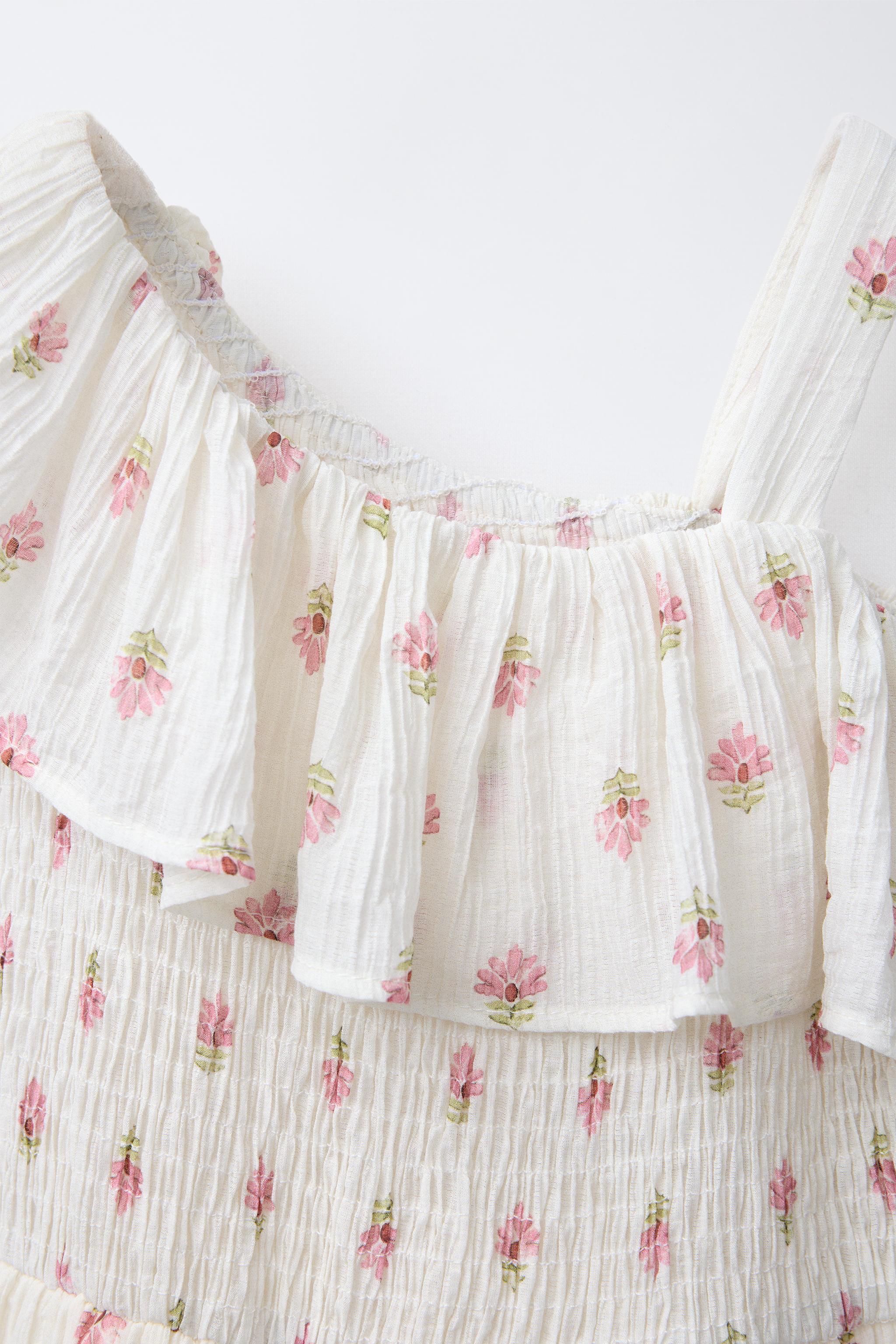 TEXTURED RUFFLED FLORAL DRESS