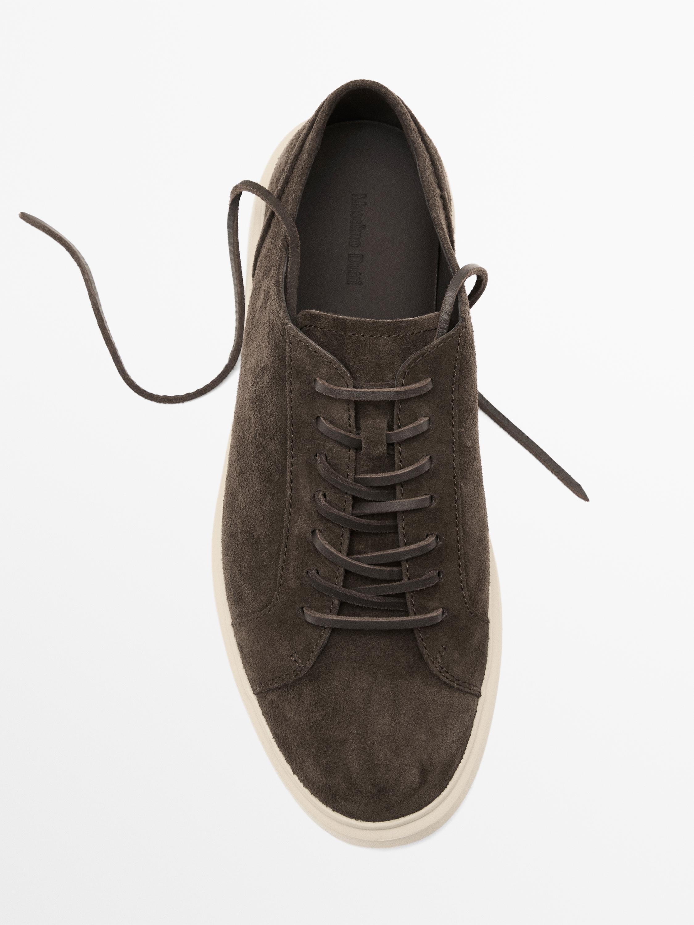 Brown leather lace-up trainers