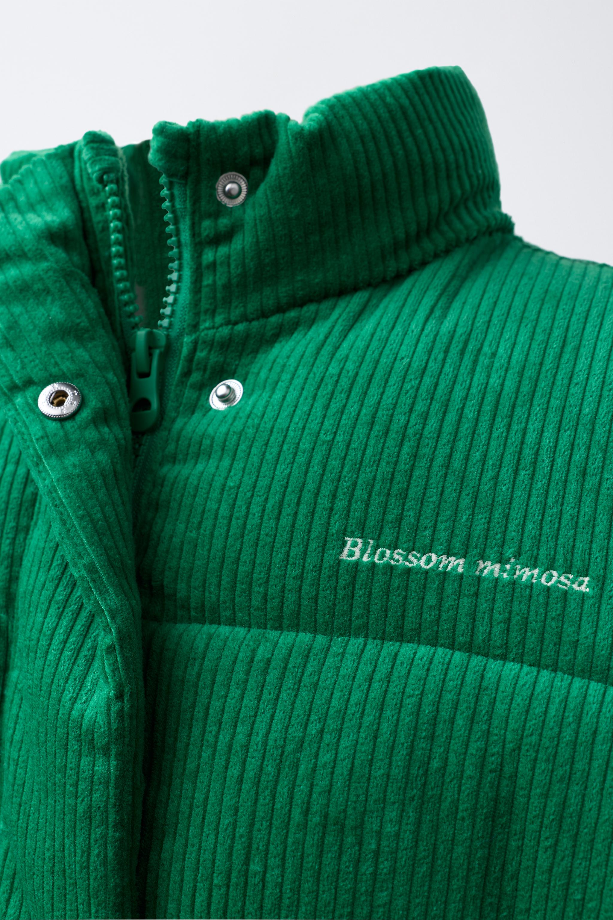EMBROIDERED TEXT CORDUROY PUFFER JACKET