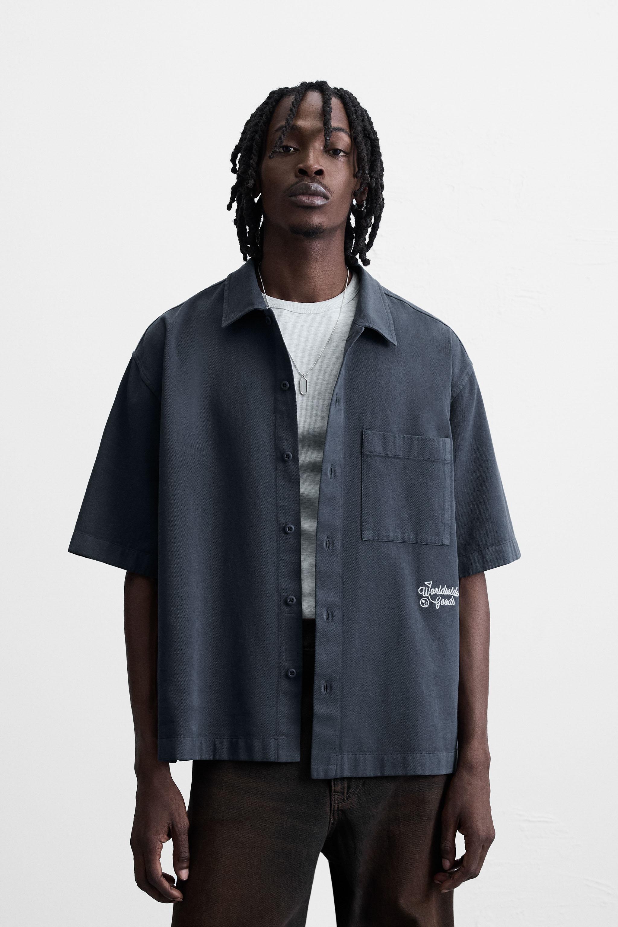 EMBROIDERED TEXTURED OVERSHIRT