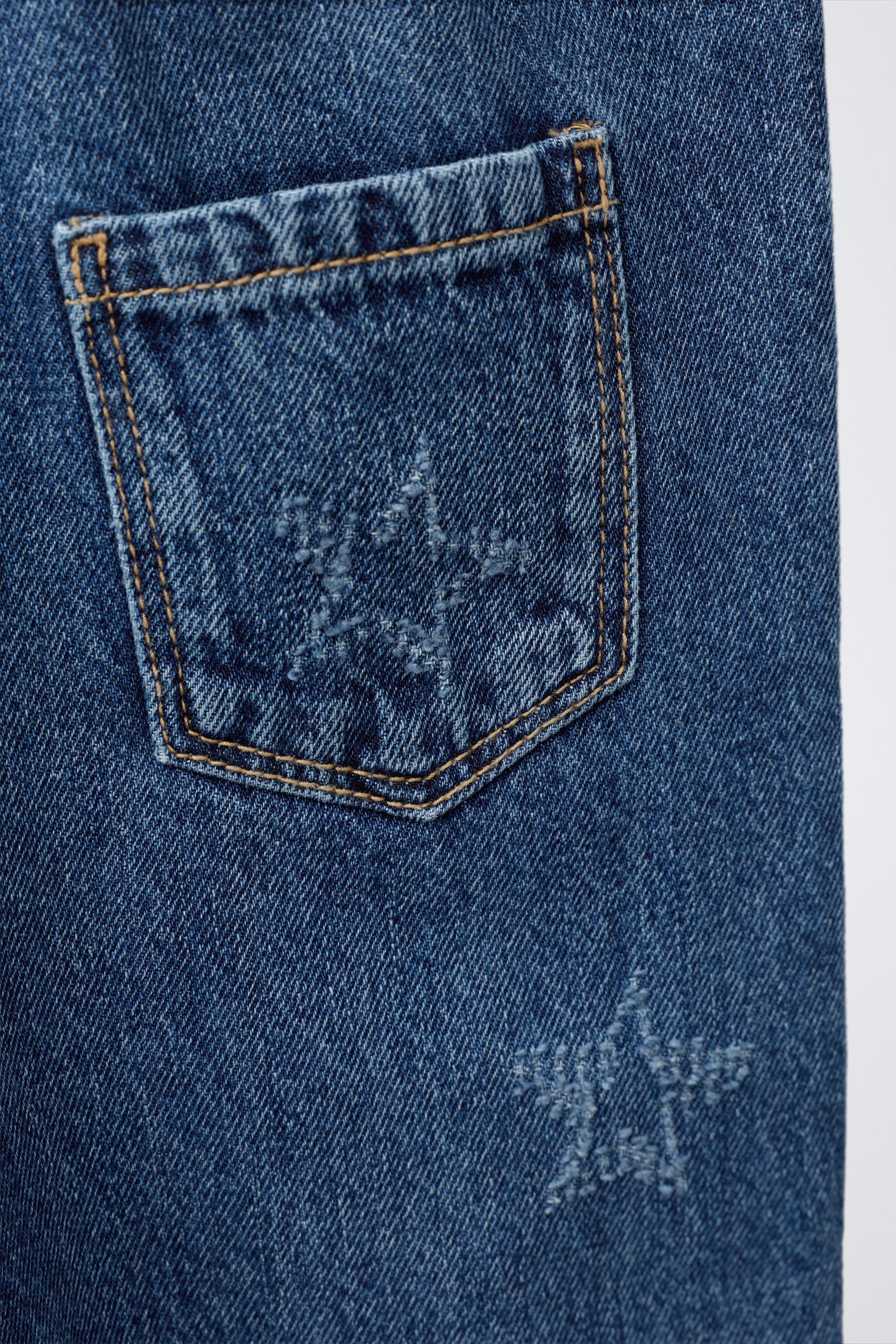EMBROIDERED STAR DENIM LONG OVERALLS
