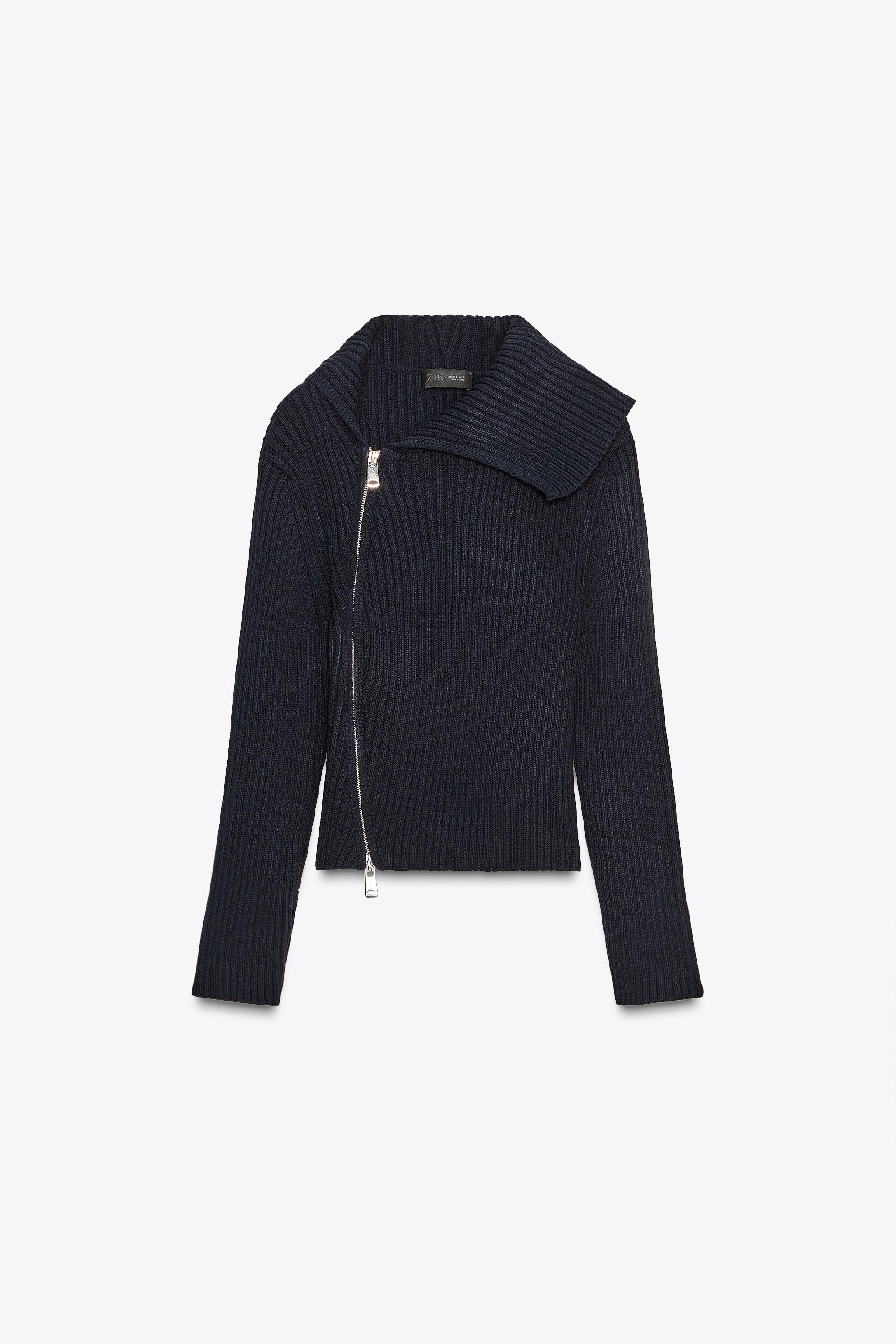 RIB-KNIT ZIPPER CARDIGAN