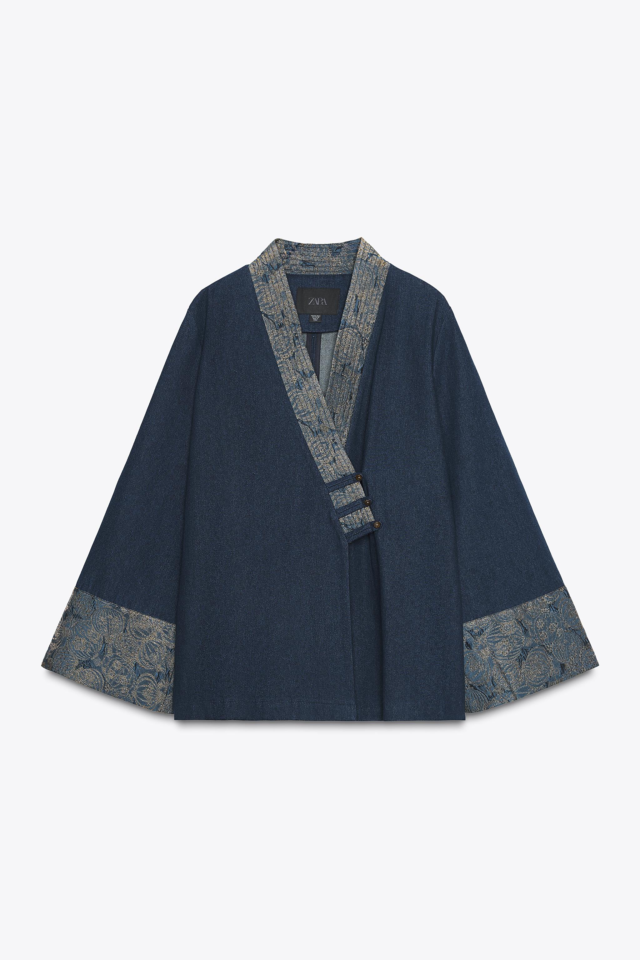 JACQUARD FAUX DENIM KIMONO