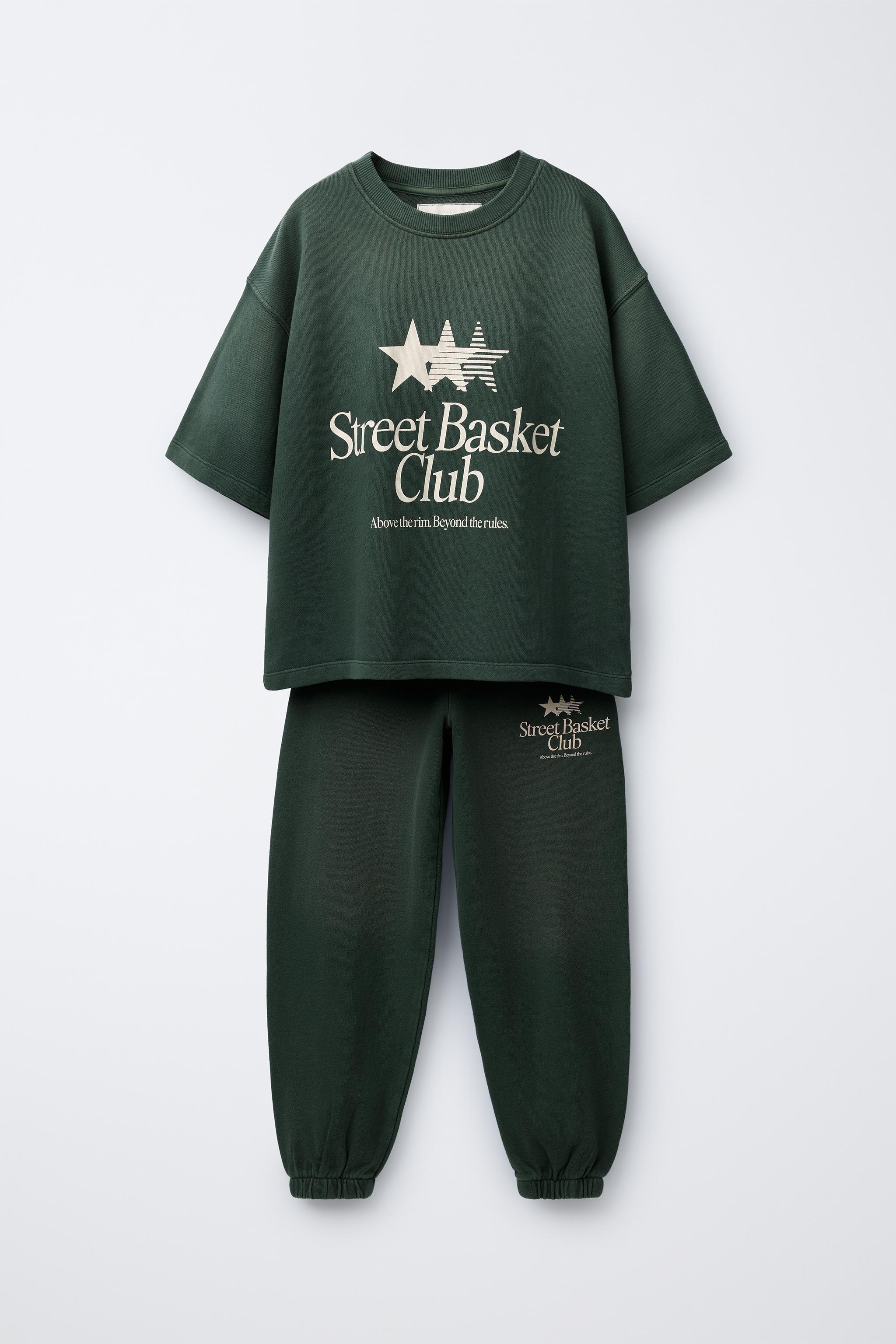 WASHED EFFECT TEXT T-SHIRT AND JOGGER PANTS SET