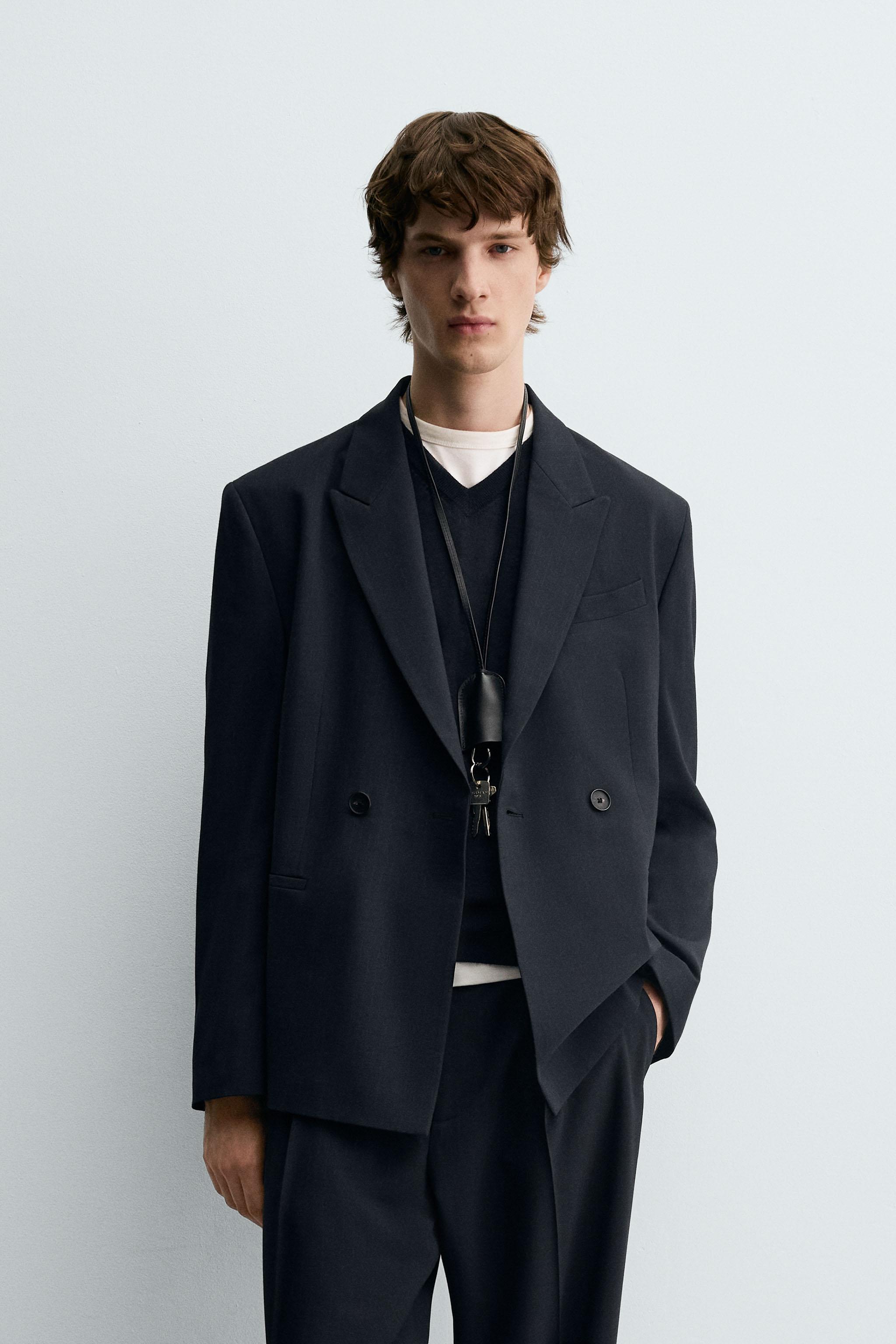 STRIPED DOUBLE BREASTED SUIT BLAZER