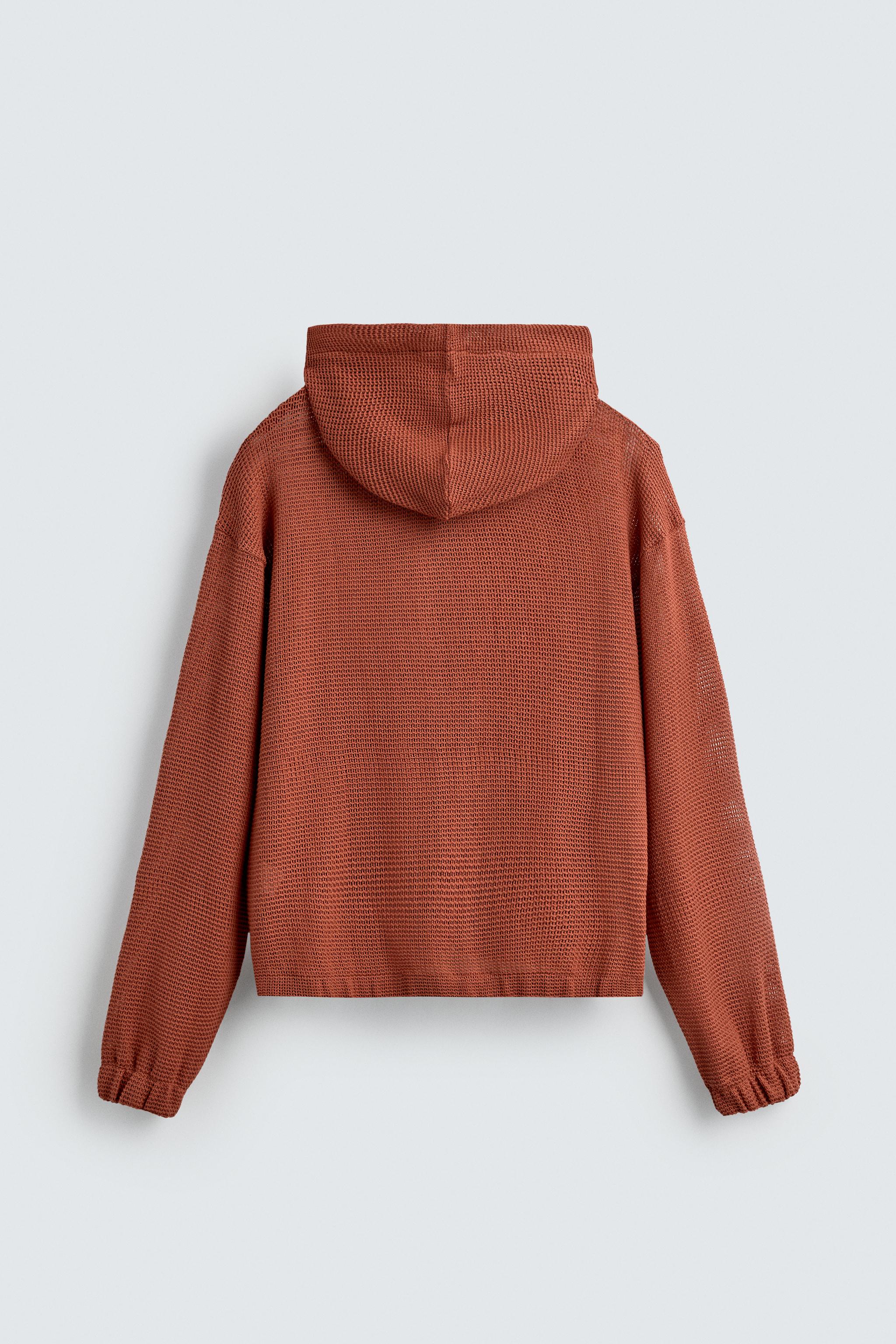 OPEN WEAVE HOODED SWEATSHIRT