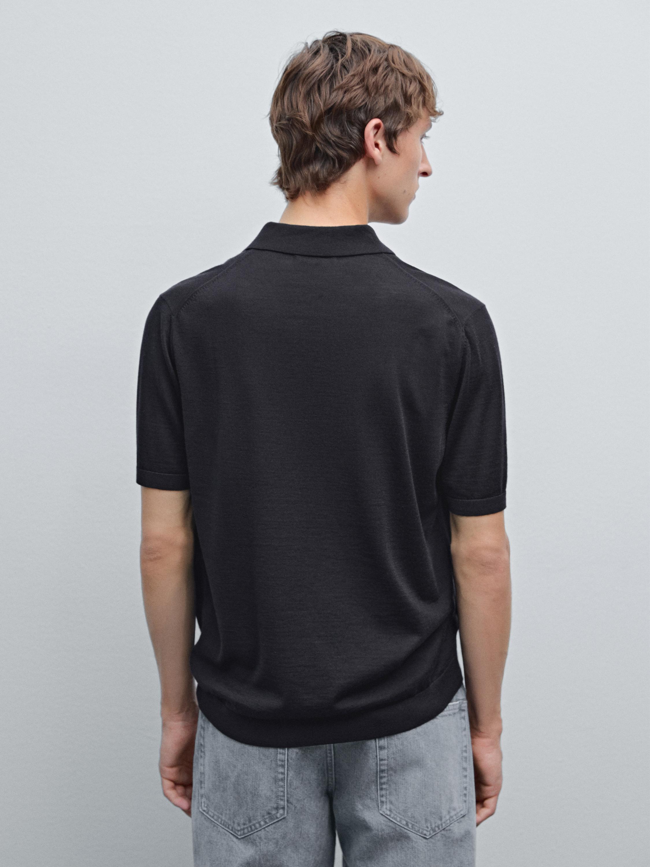 Short sleeve wool blend knit polo shirt