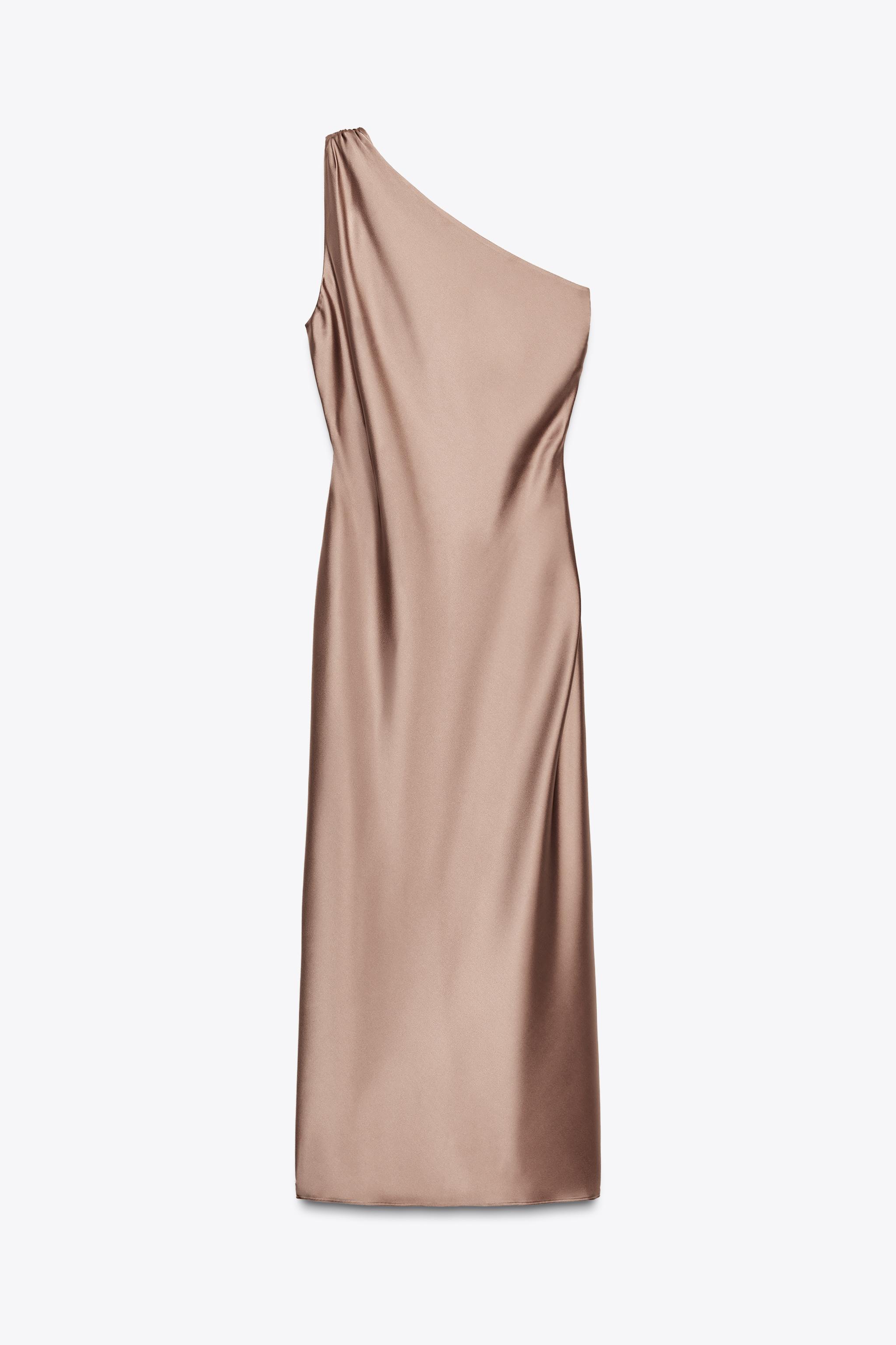 ASYMMETRIC SATIN EFFECT MAXI DRESS