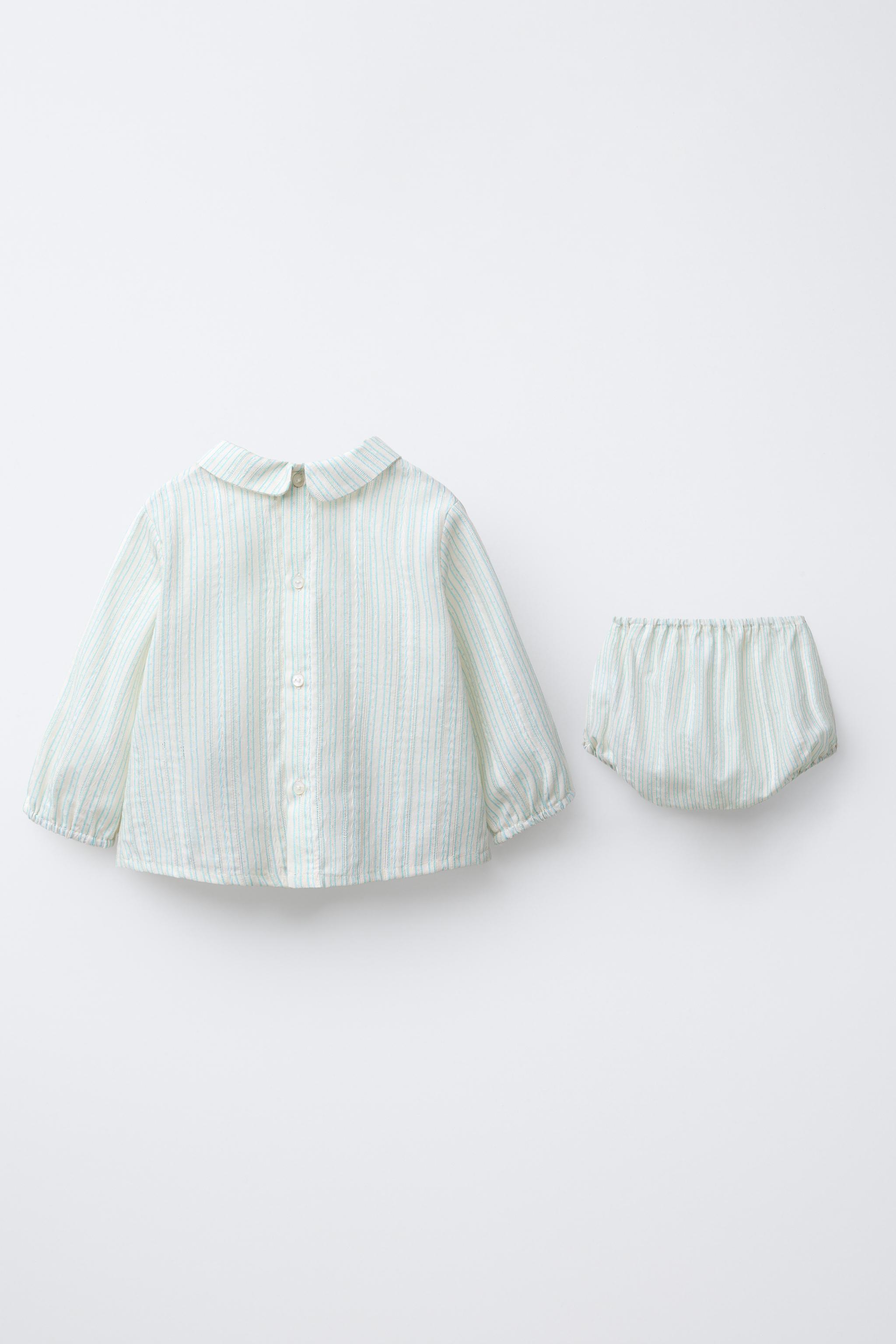 STRIPED JACQUARD SHIRT AND BLOOMERS SET