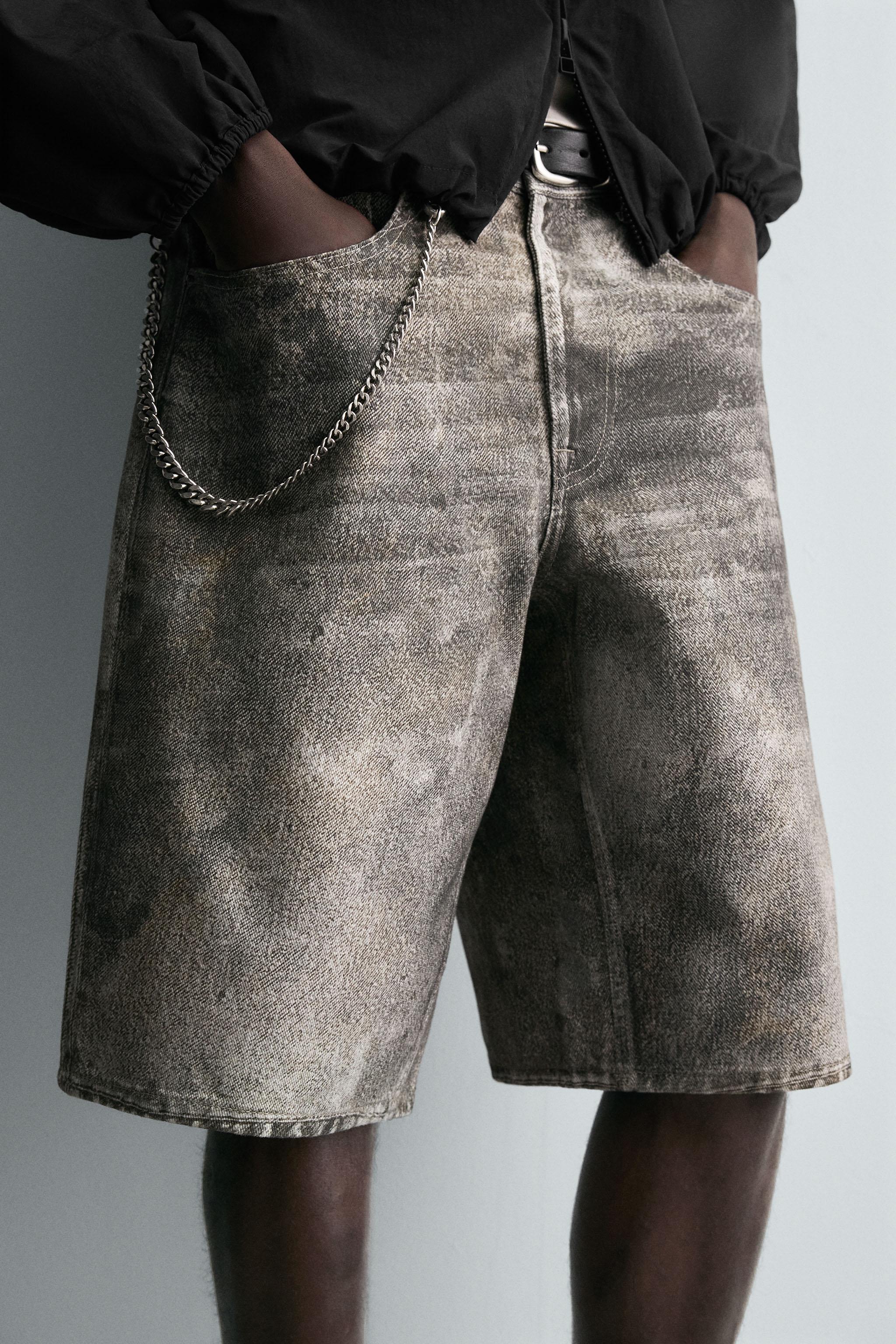 ABSTRACT PRINT BAGGY FIT DENIM SHORTS