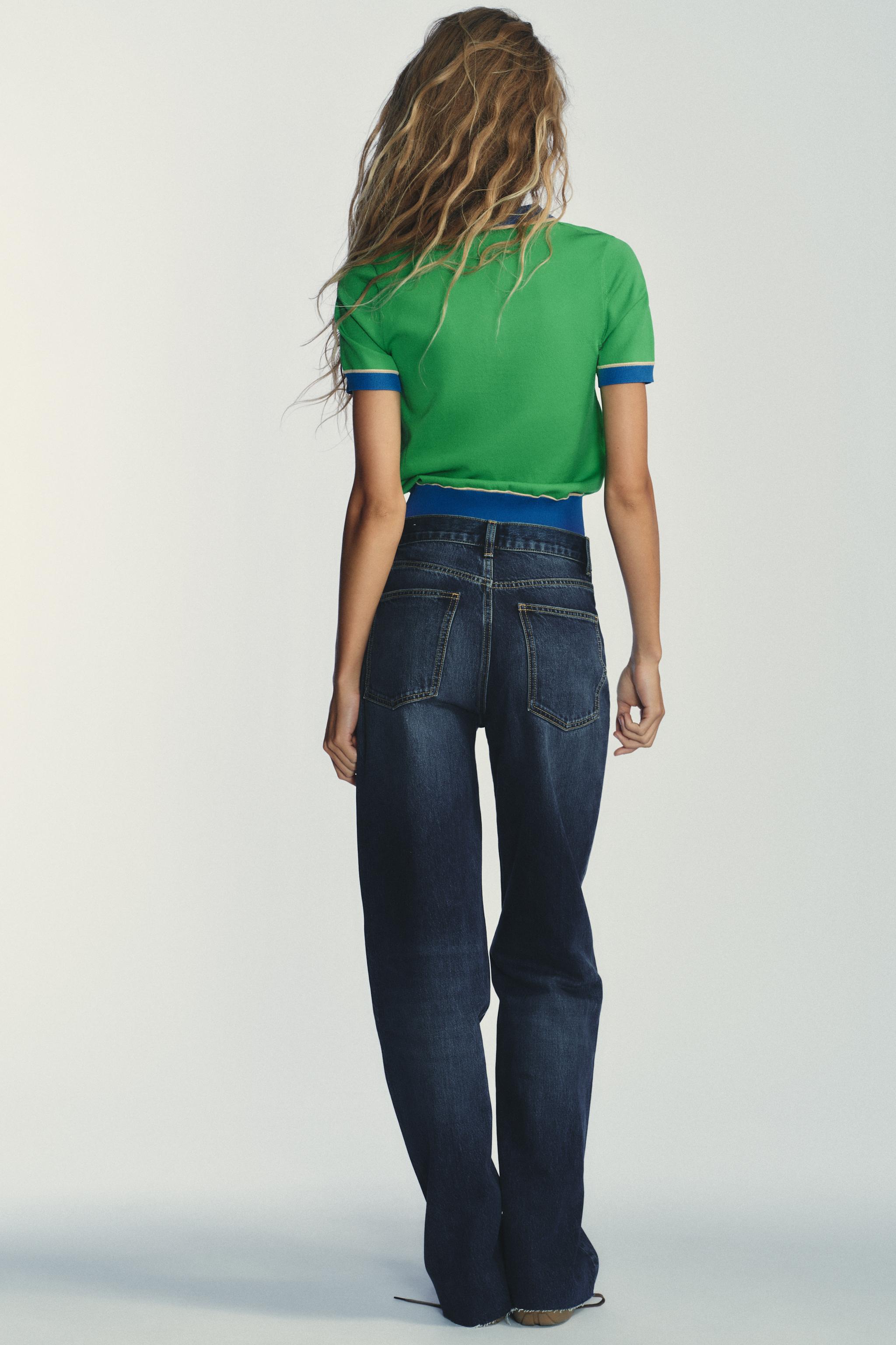 CONTRAST KNIT SHORT SLEEVE POLO TOP