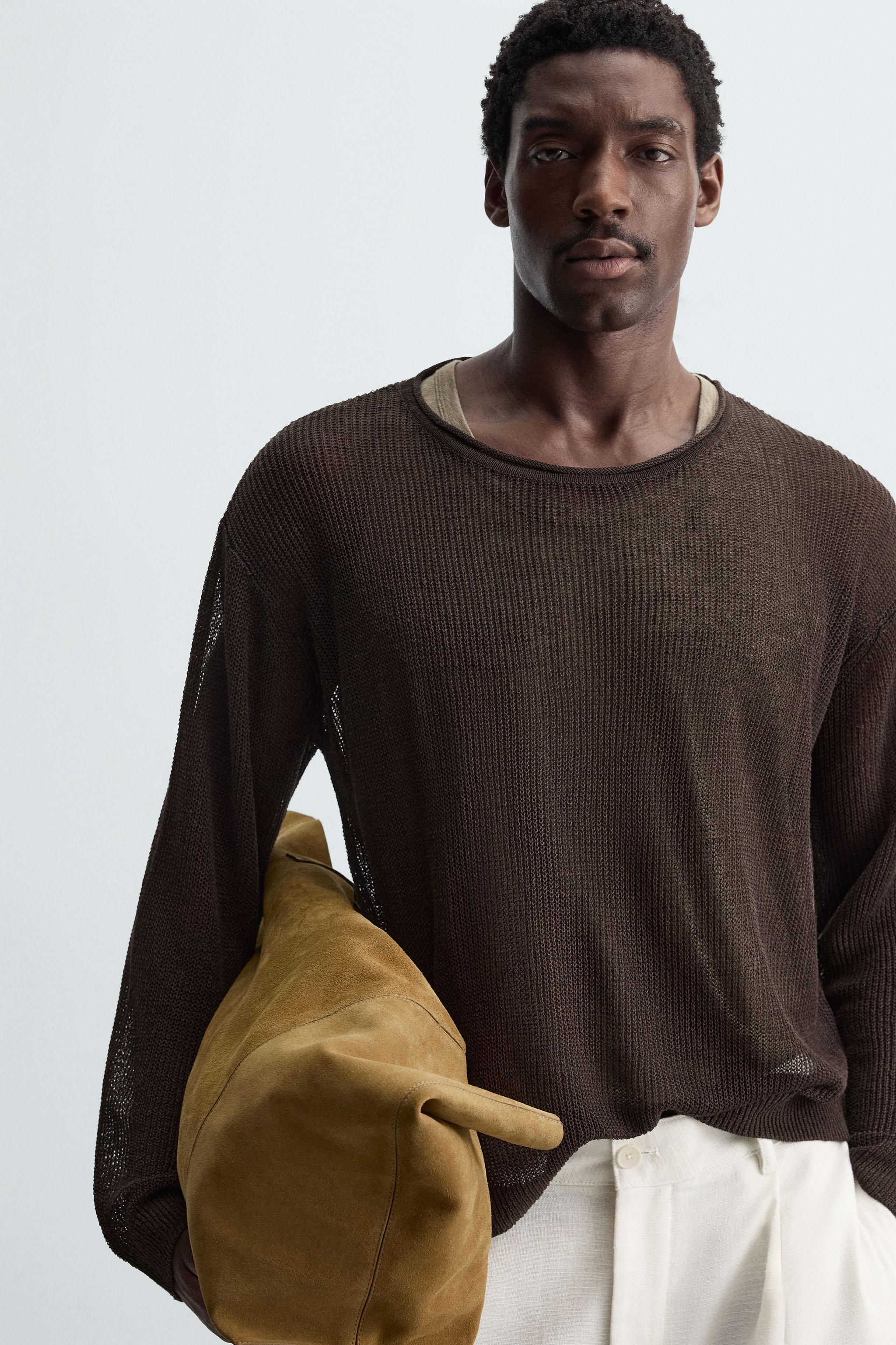 LINEN BLEND TEXTURED SWEATER