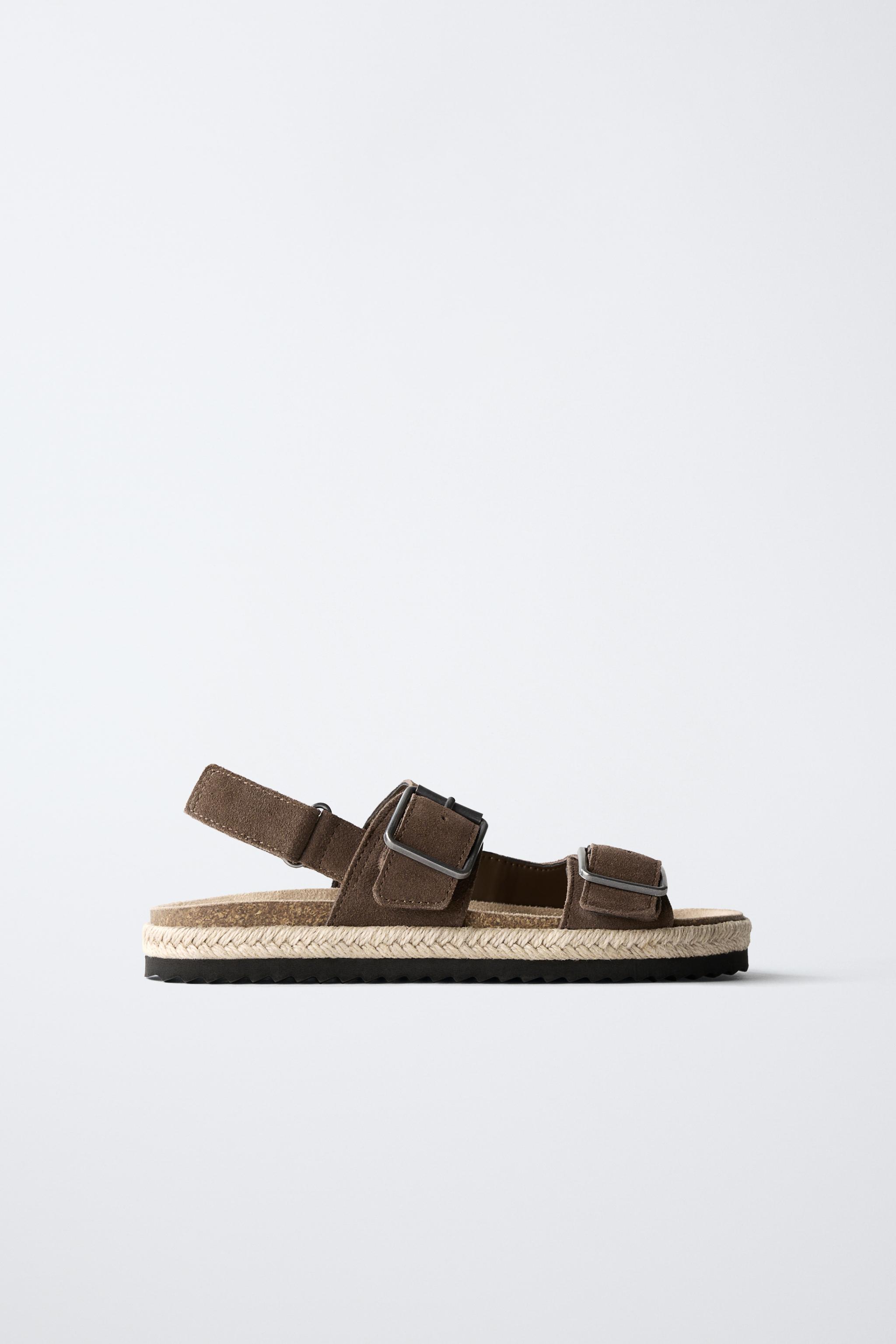 LEATHER AND JUTE BUCKLE SANDALS