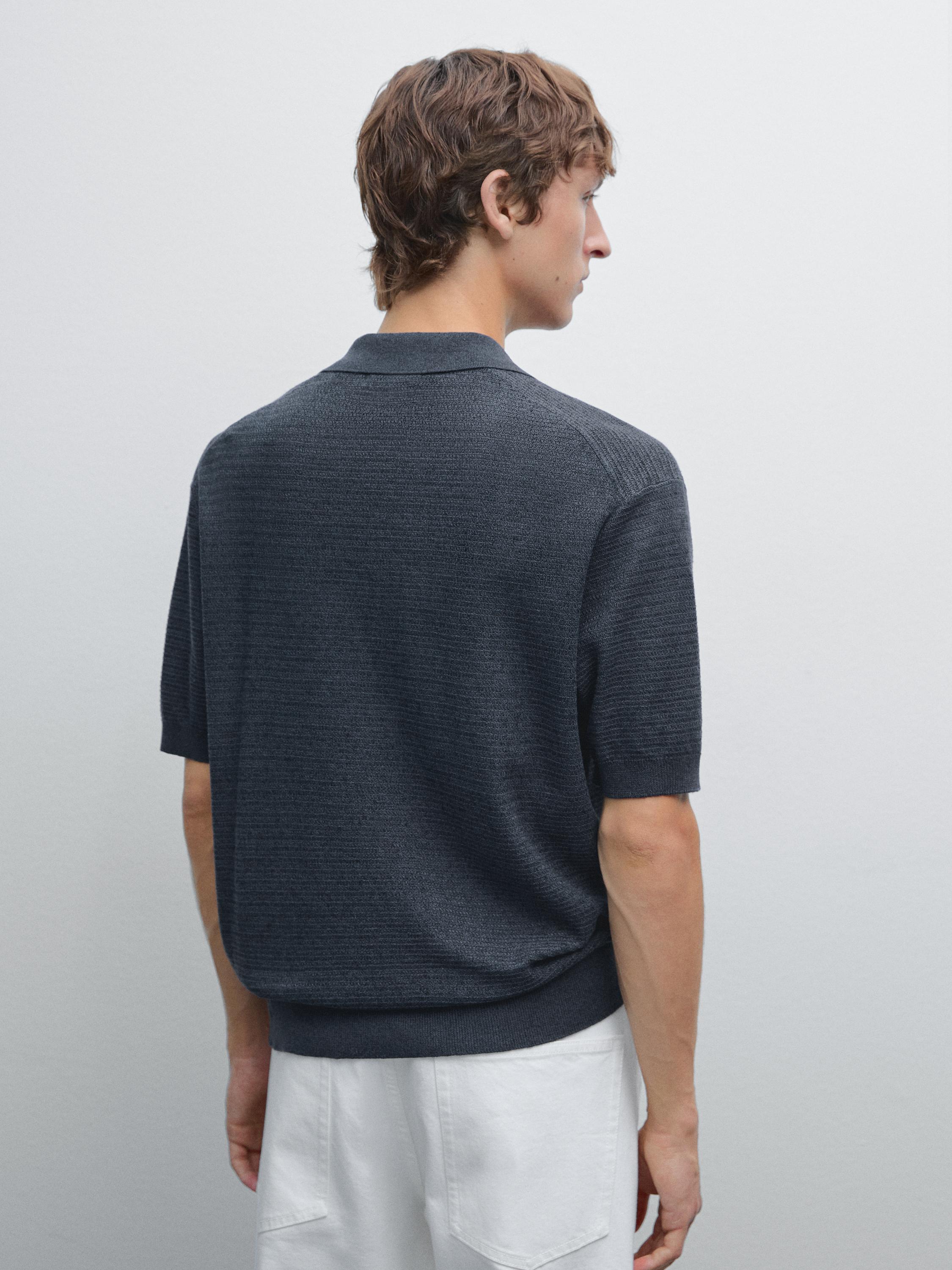 Linen and cotton knit polo shirt