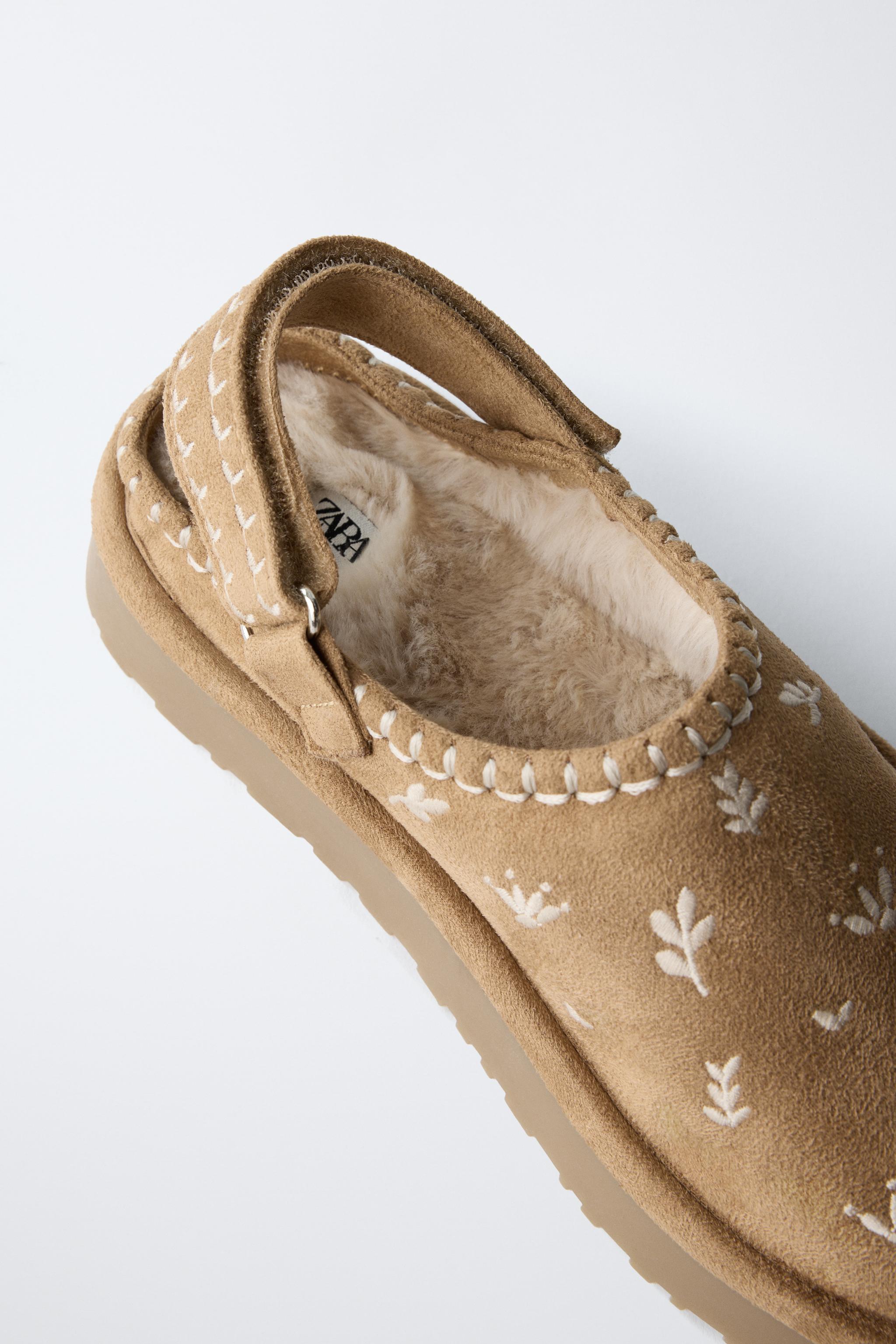 EMBROIDERED FAUX FUR CLOGS