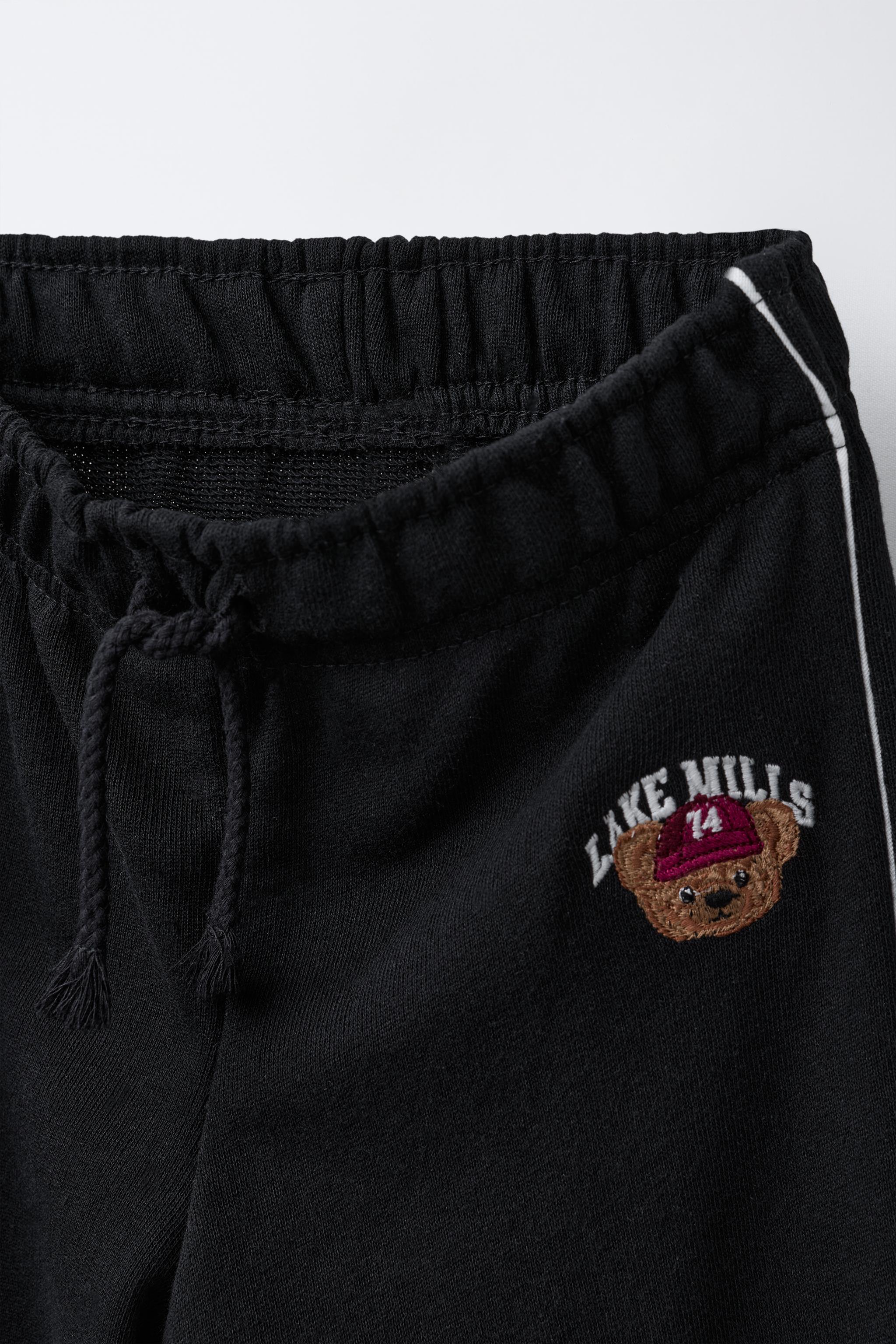 WIDE LEG EMBROIDERED BEAR PANTS