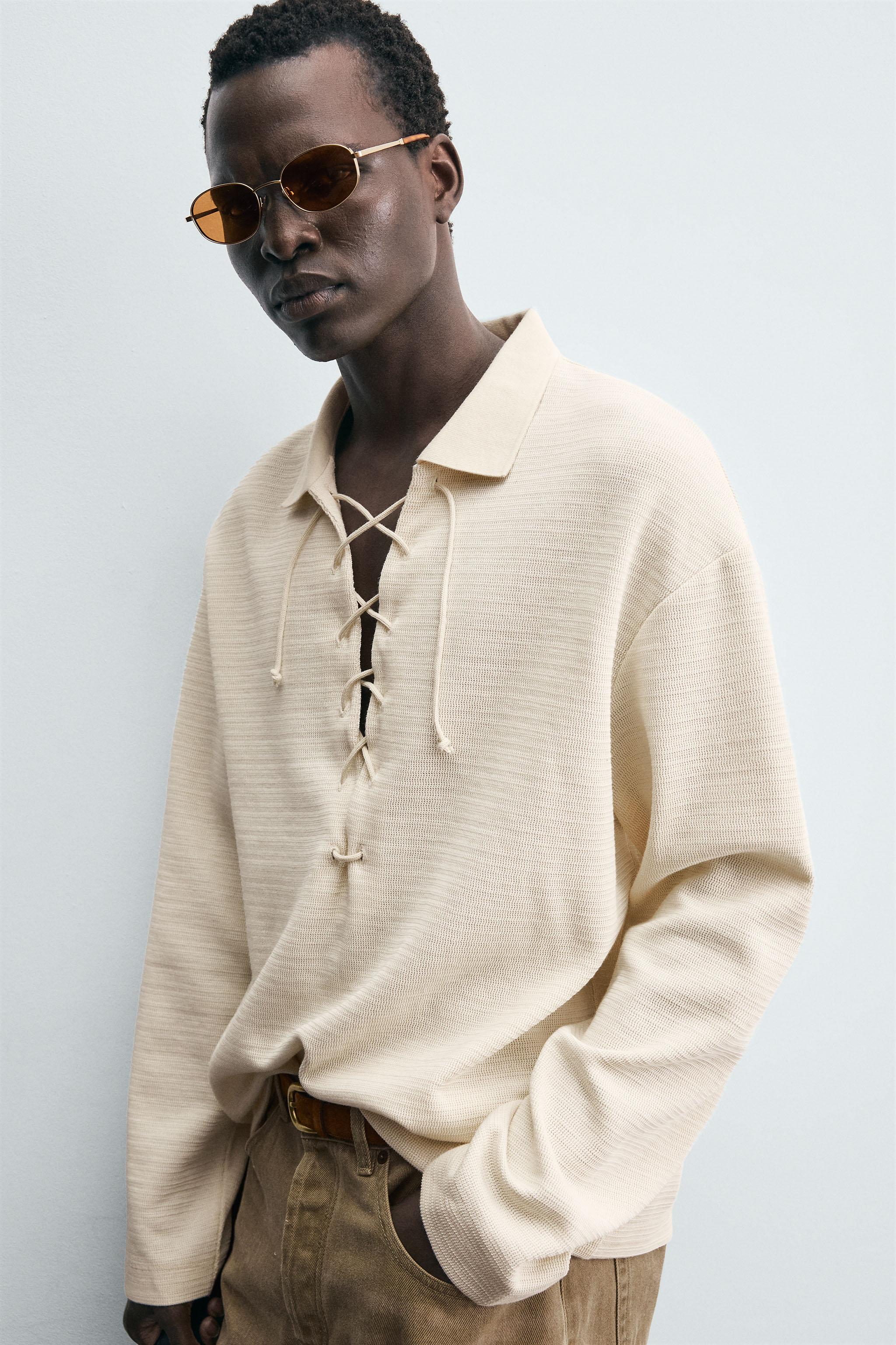 TEXTURED DRAWSTRING POLO SHIRT