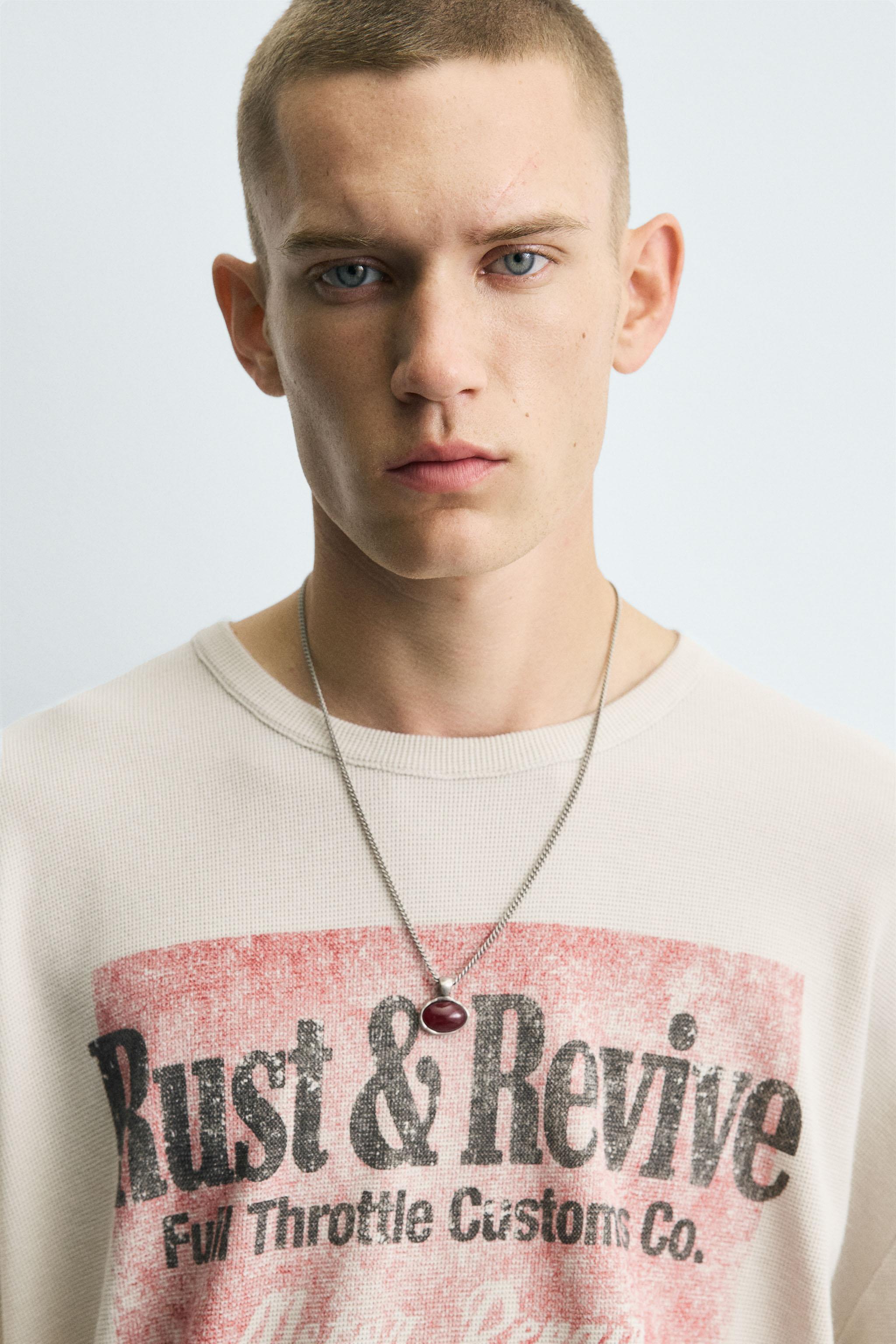 WASHED PRINT KNIT T-SHIRT