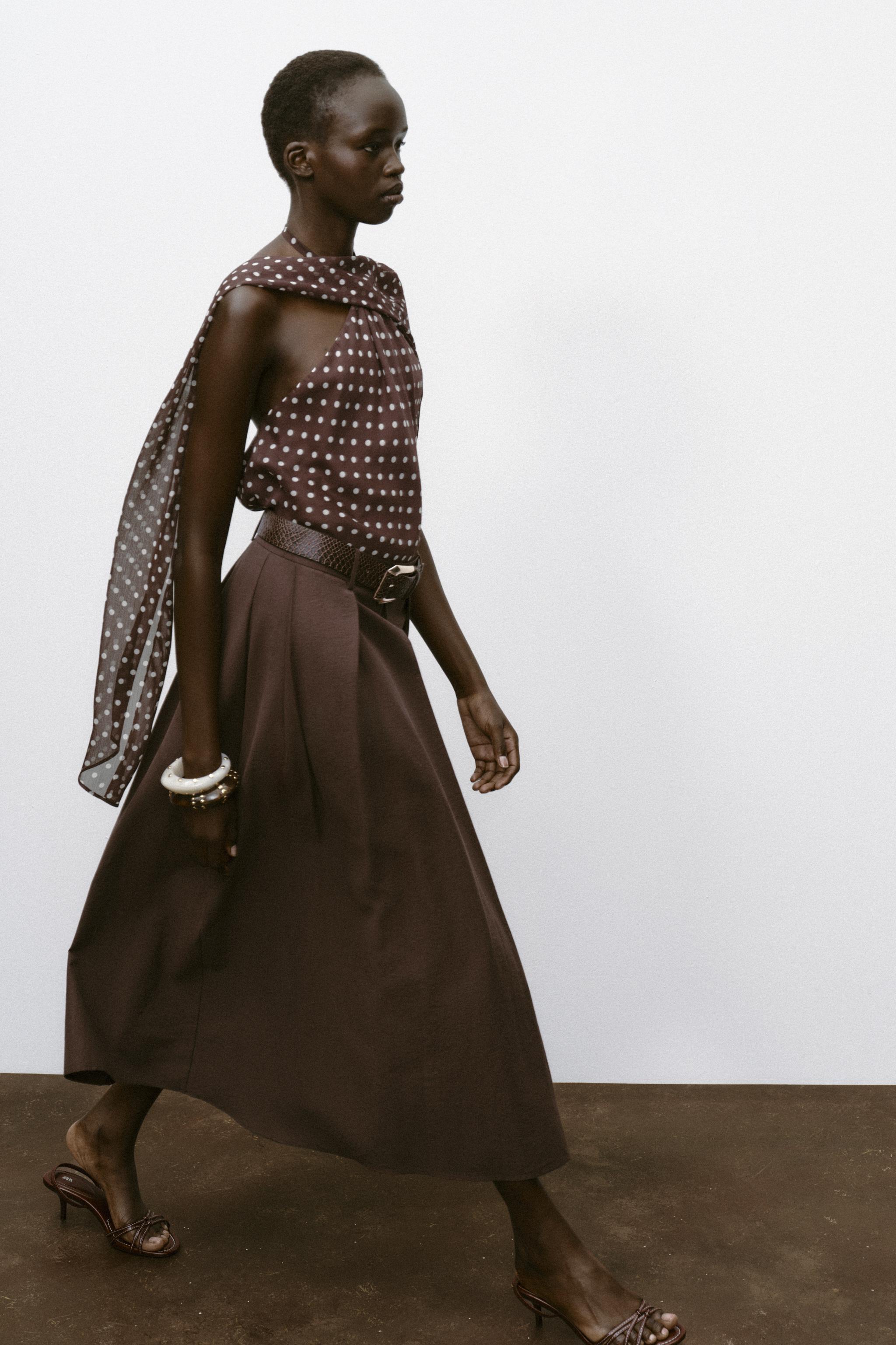 BELTED MIDI A-LINE SKIRT