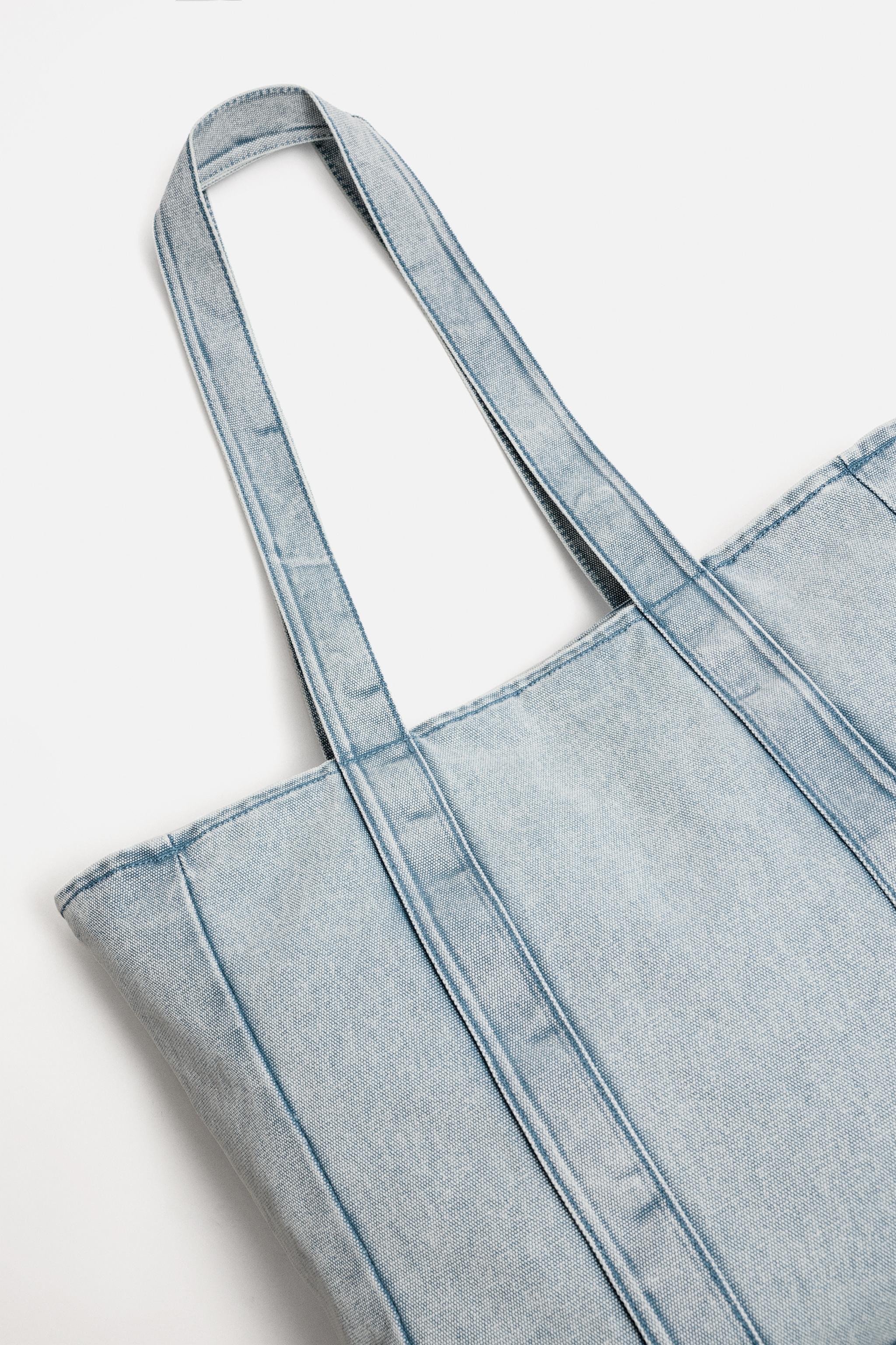 WASHED-EFFECT DENIM SHOPPER BAG