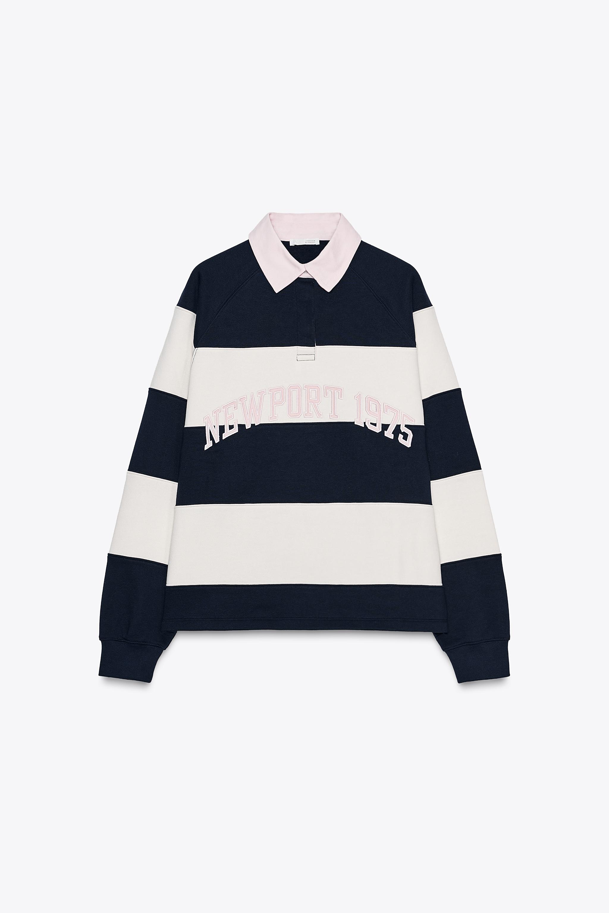STRIPED TEXT POLO SWEATSHIRT
