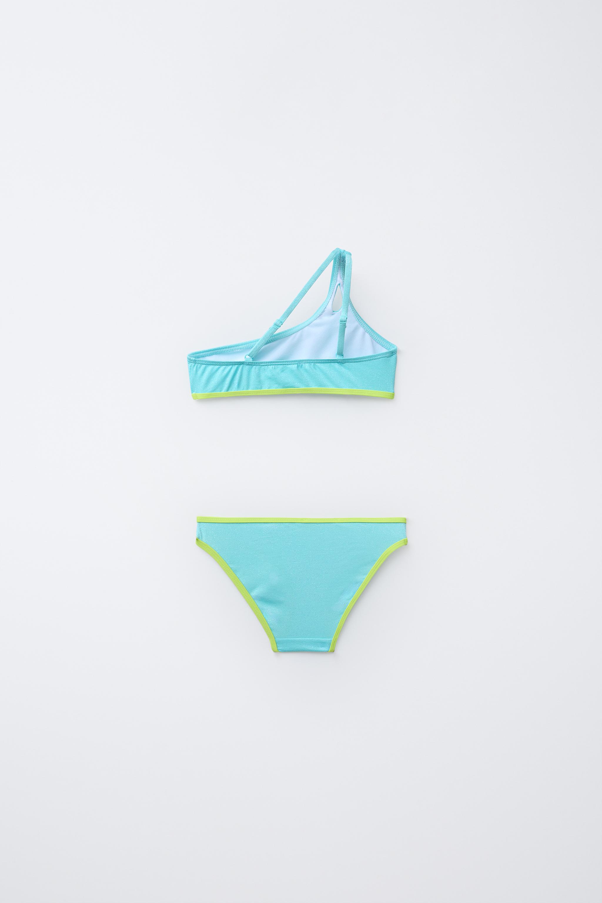 6-14 YEARS/ SHINY ASYMMETRIC BIKINI WITH PIPING