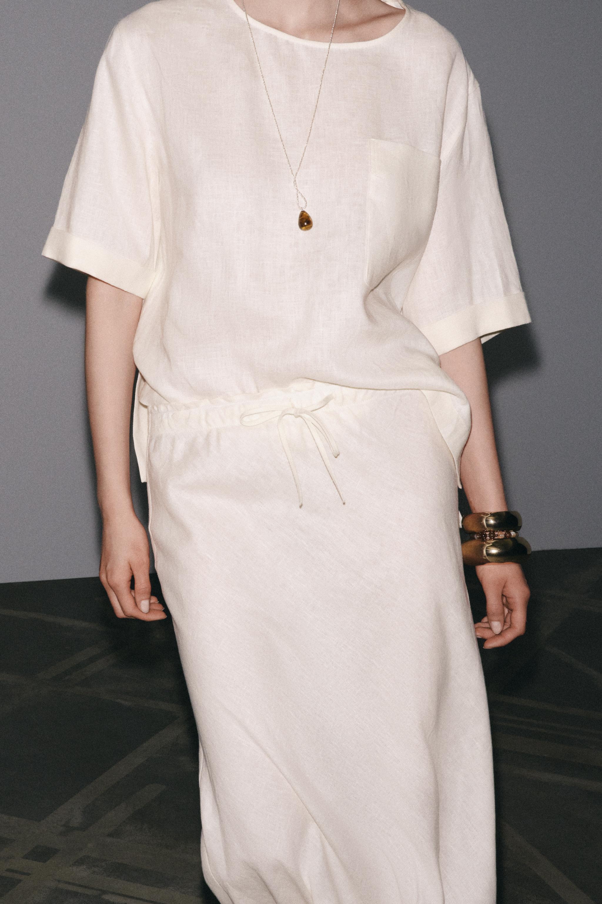 ZW COLLECTION 100% LINEN MIDI SKIRT