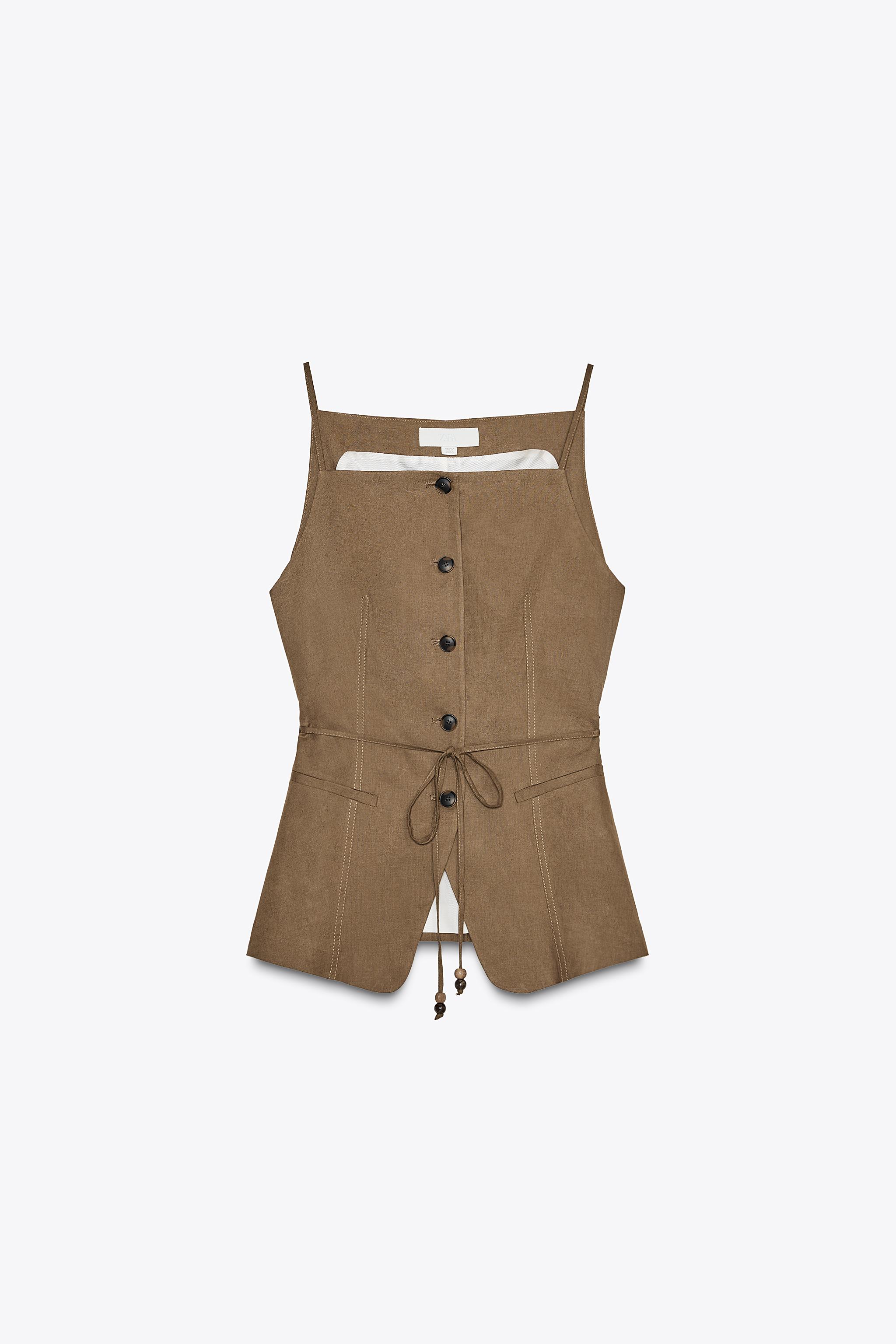 LINEN BEADED BELT VEST