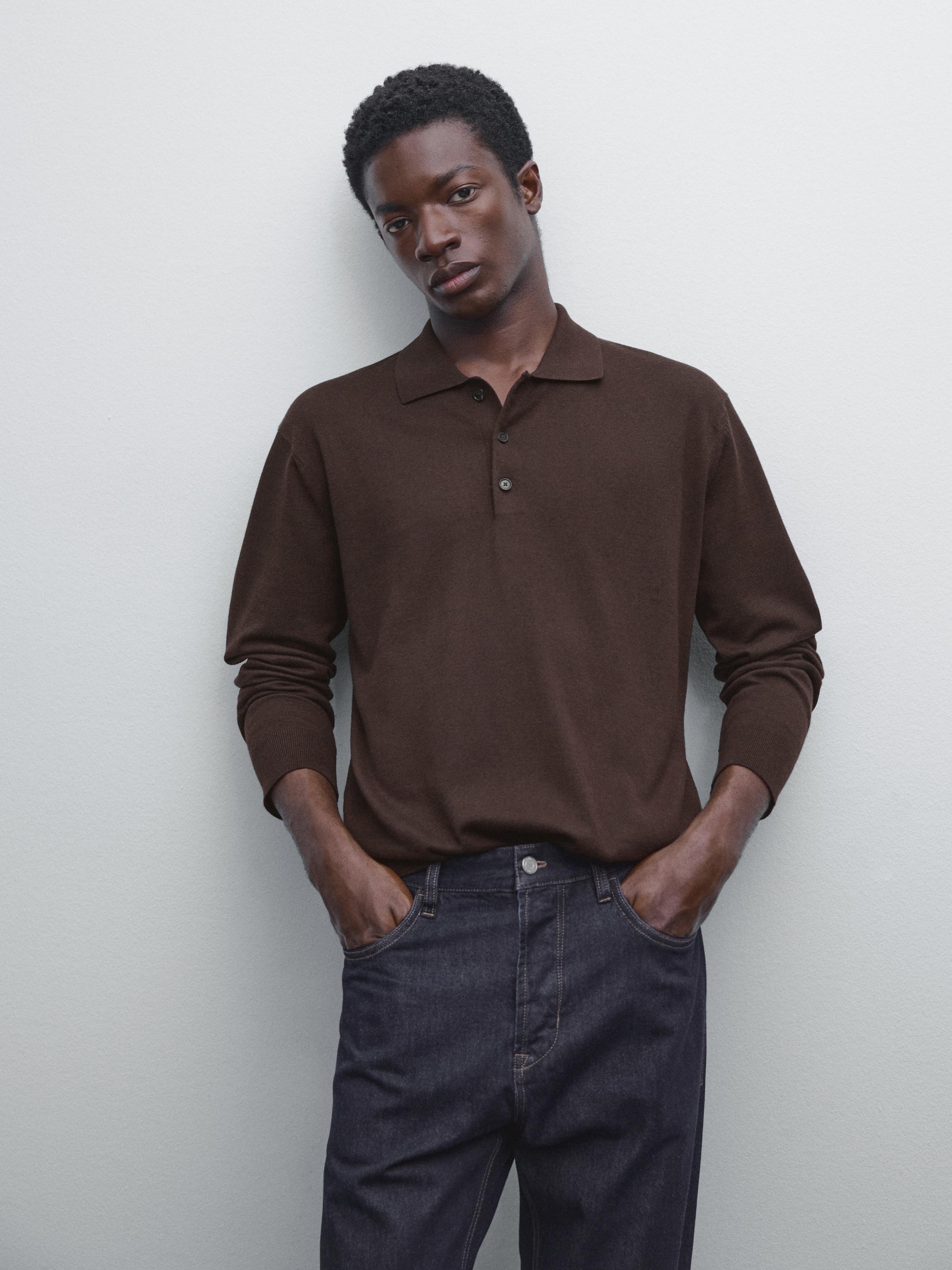 Cotton blend knit polo sweater