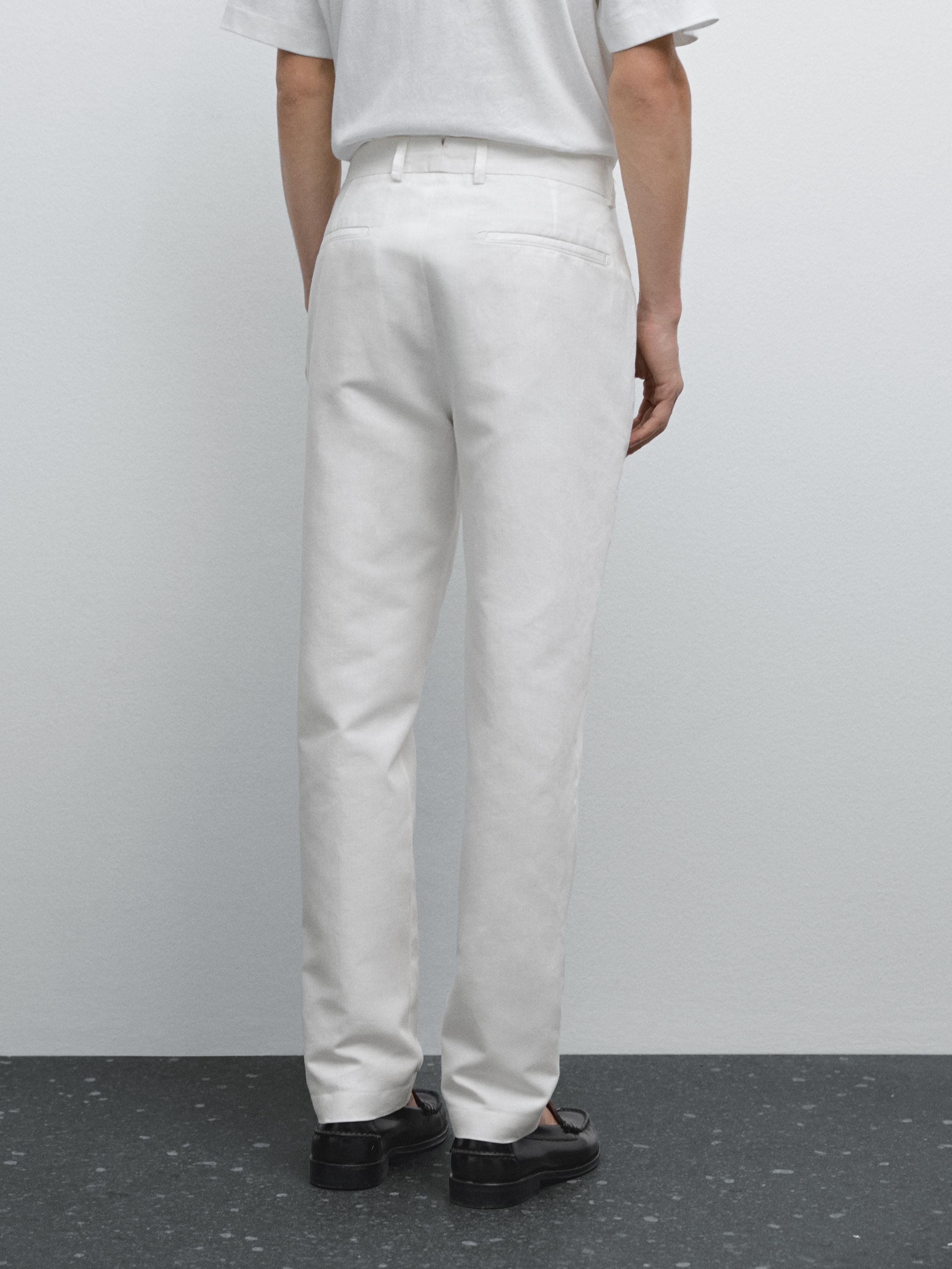 Cotton and linen blend tapered fit trousers