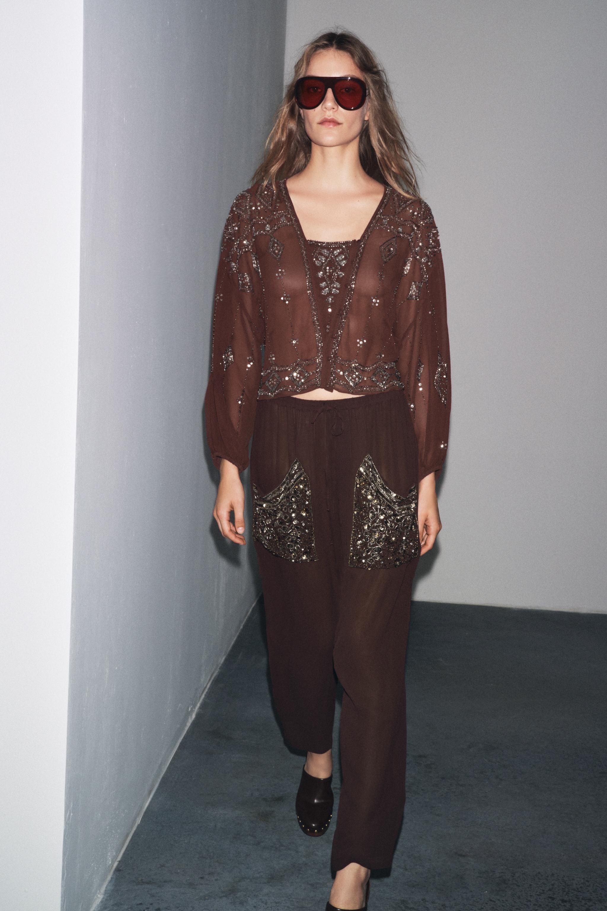 BEAD AND SEQUIN BAGGY PANTS