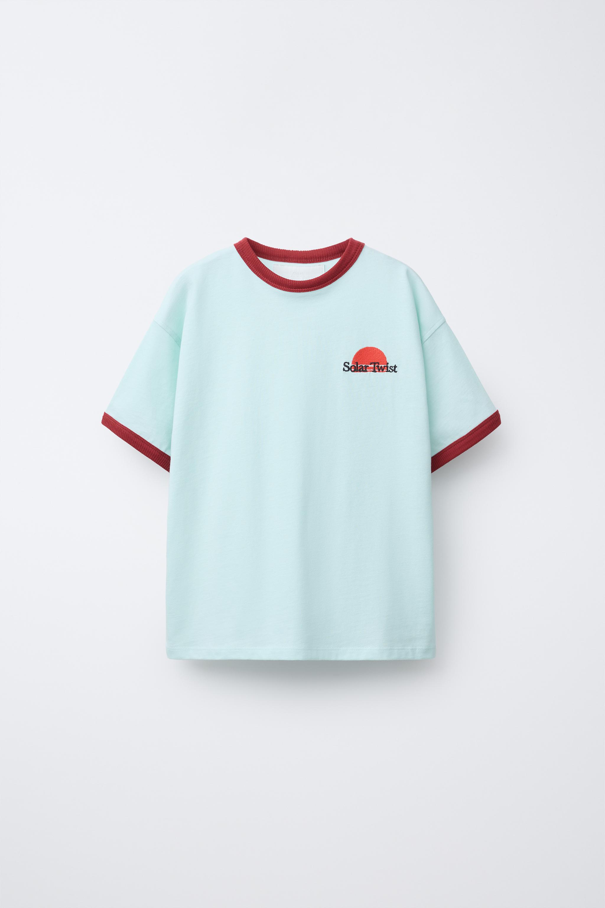 CONTRAST TRIM EMBROIDERED T-SHIRT