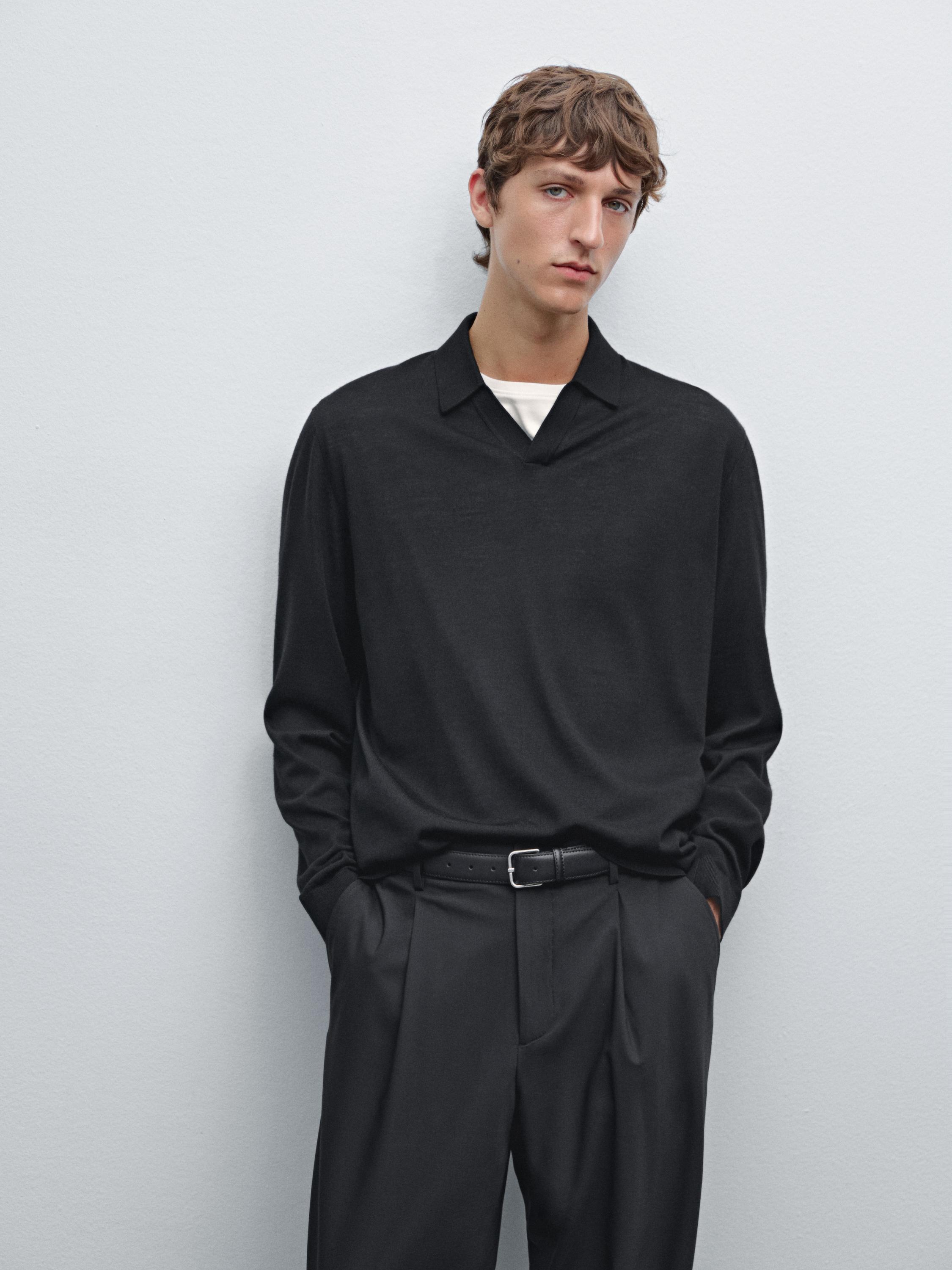 100% merino wool knit polo sweater