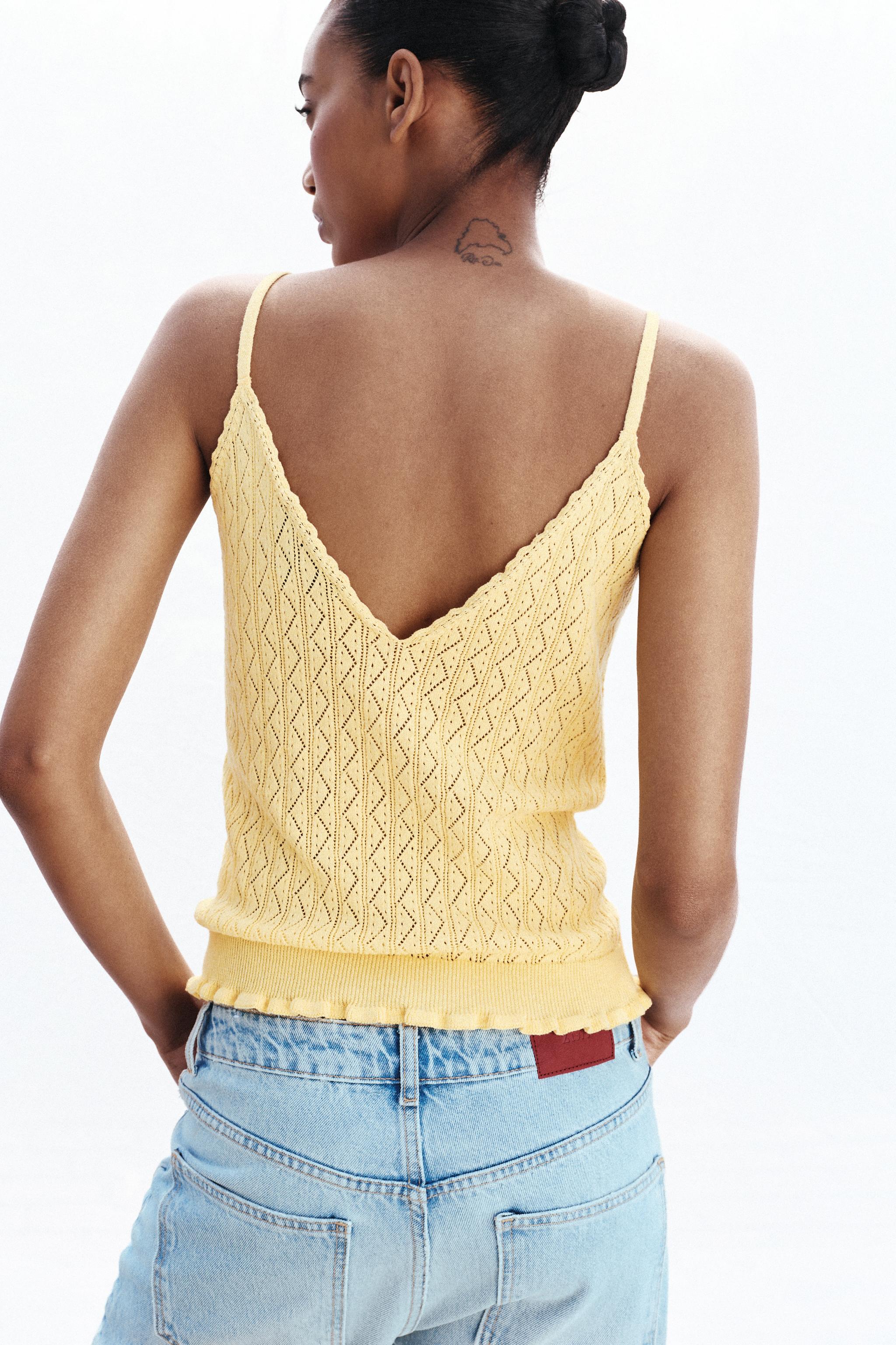 POINTELLE KNIT RUFFLED TOP