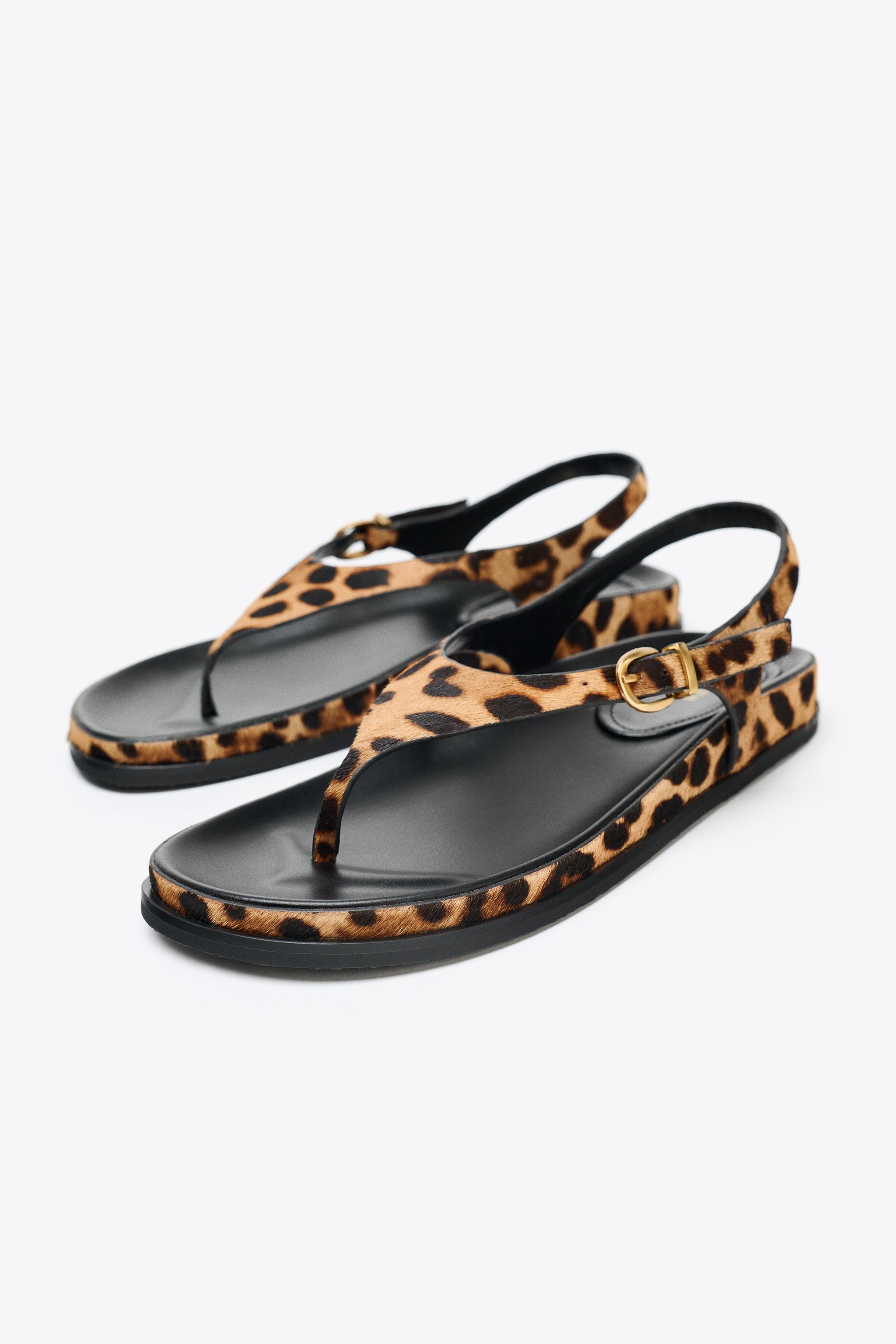 ANIMAL PRINT FUR LEATHER SANDALS