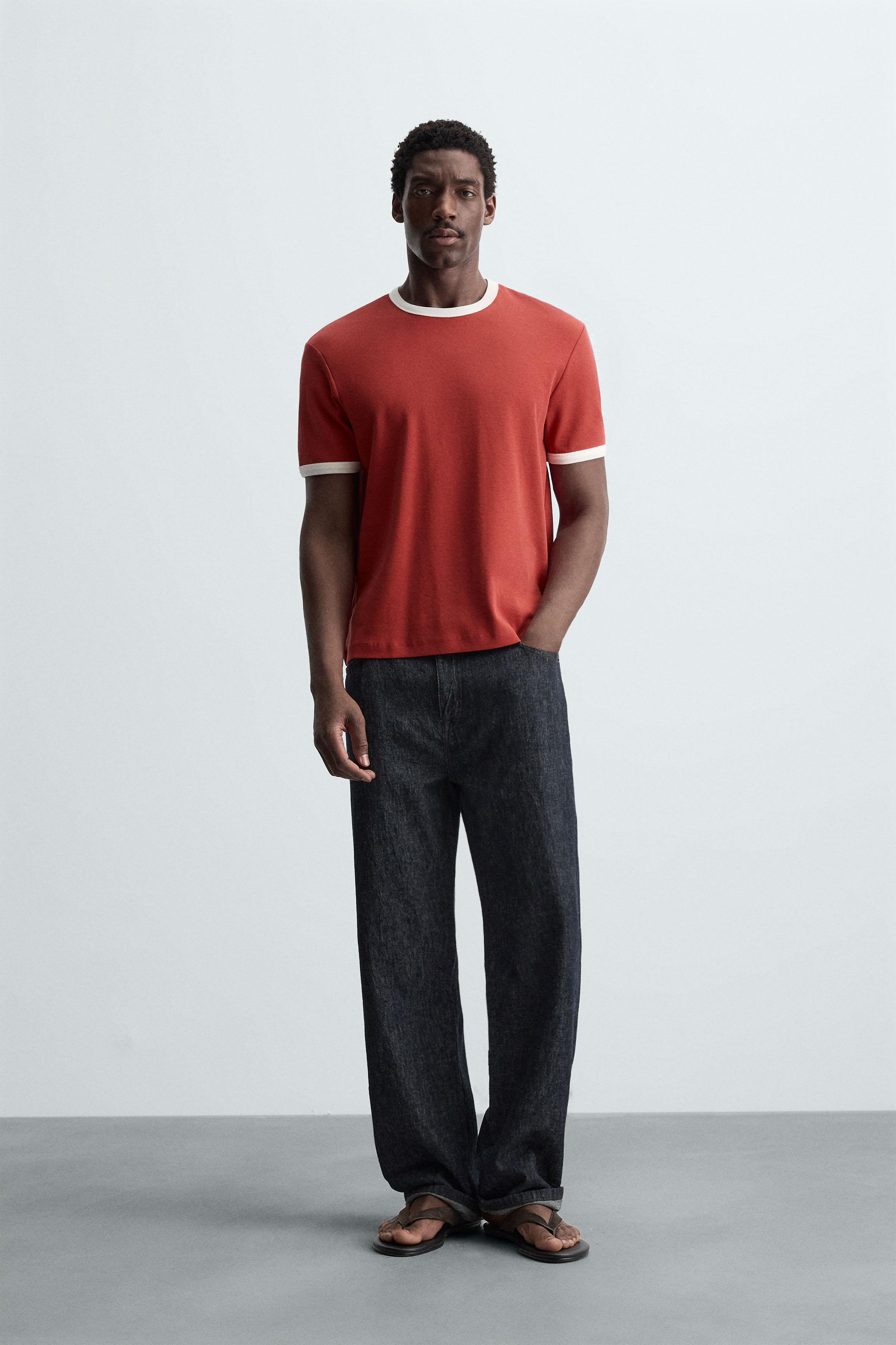 BASIC CONTRAST RIBBED T-SHIRT
