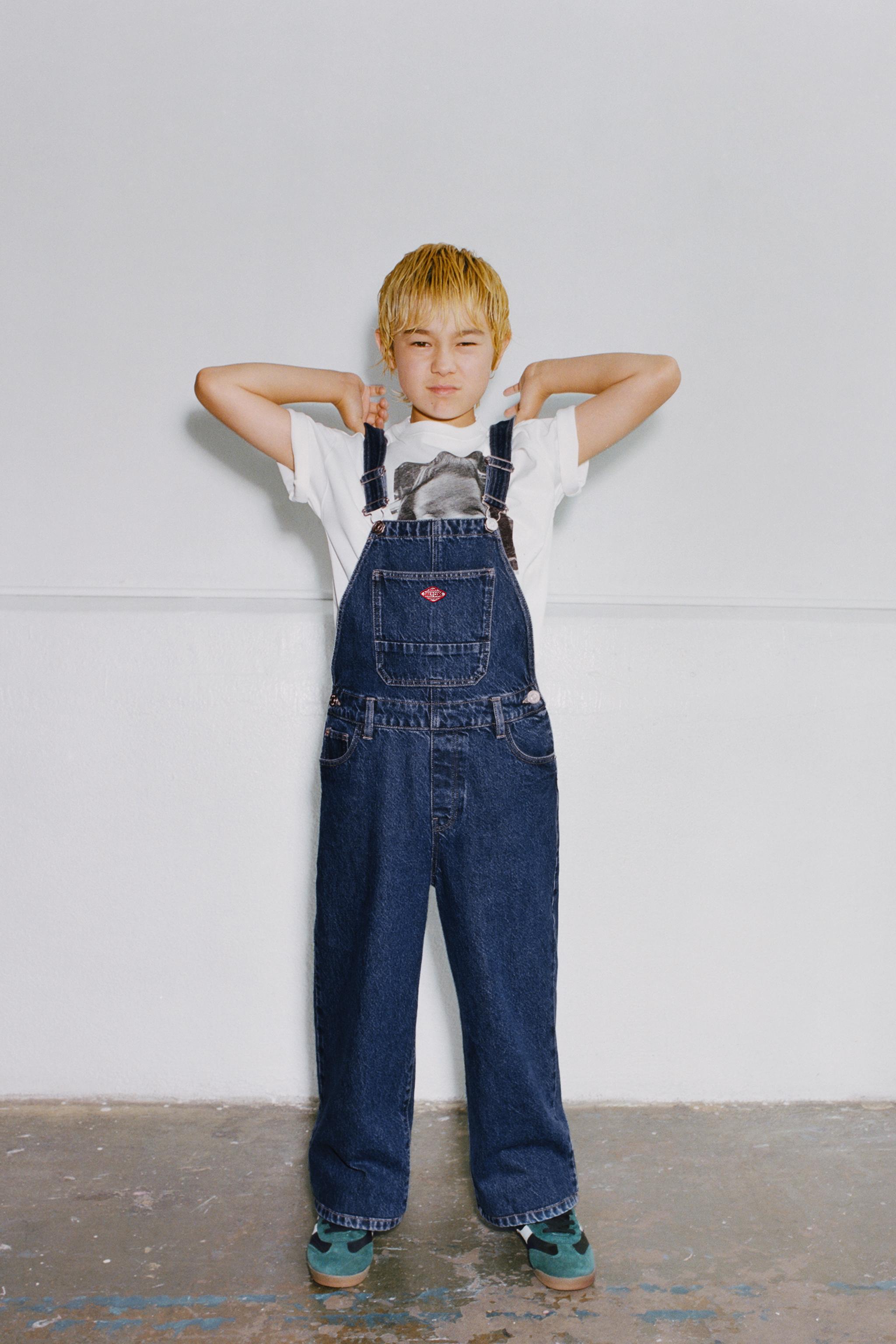 DENIM OVERALLS WITH LABEL