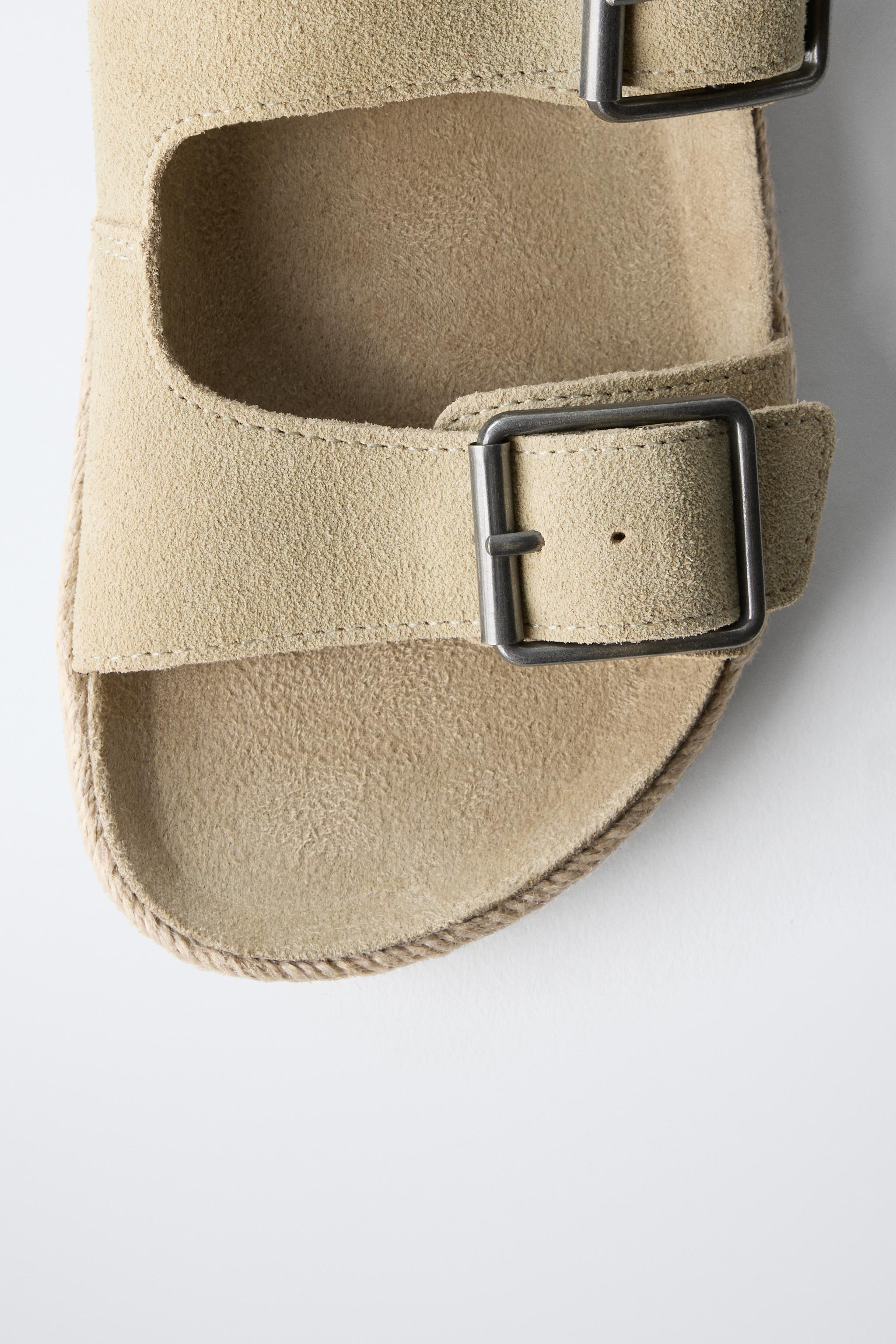 LEATHER SANDALS WITH JUTE BUCKLES