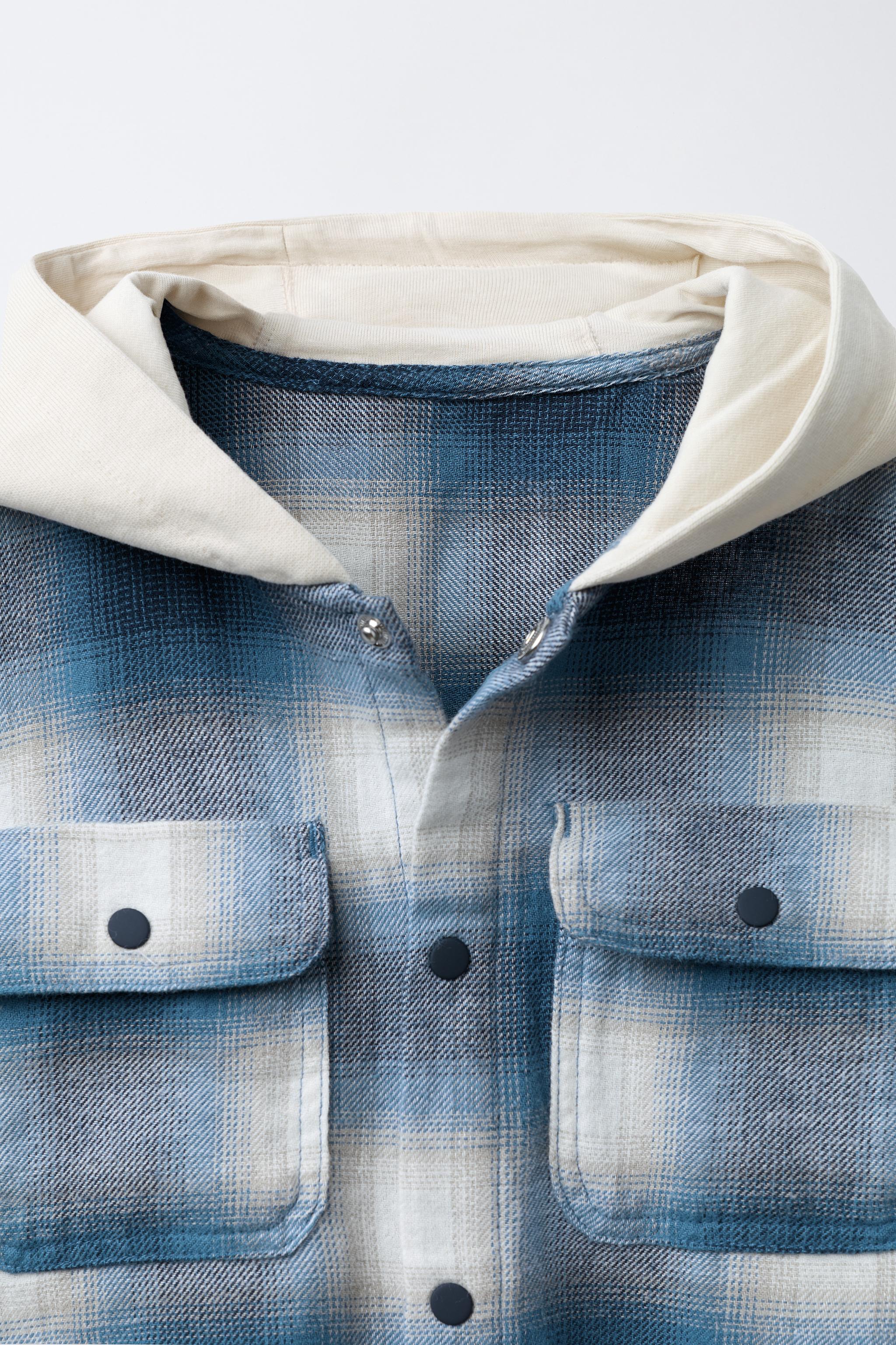 FLEECE HOODED PLAID OVERSHIRT