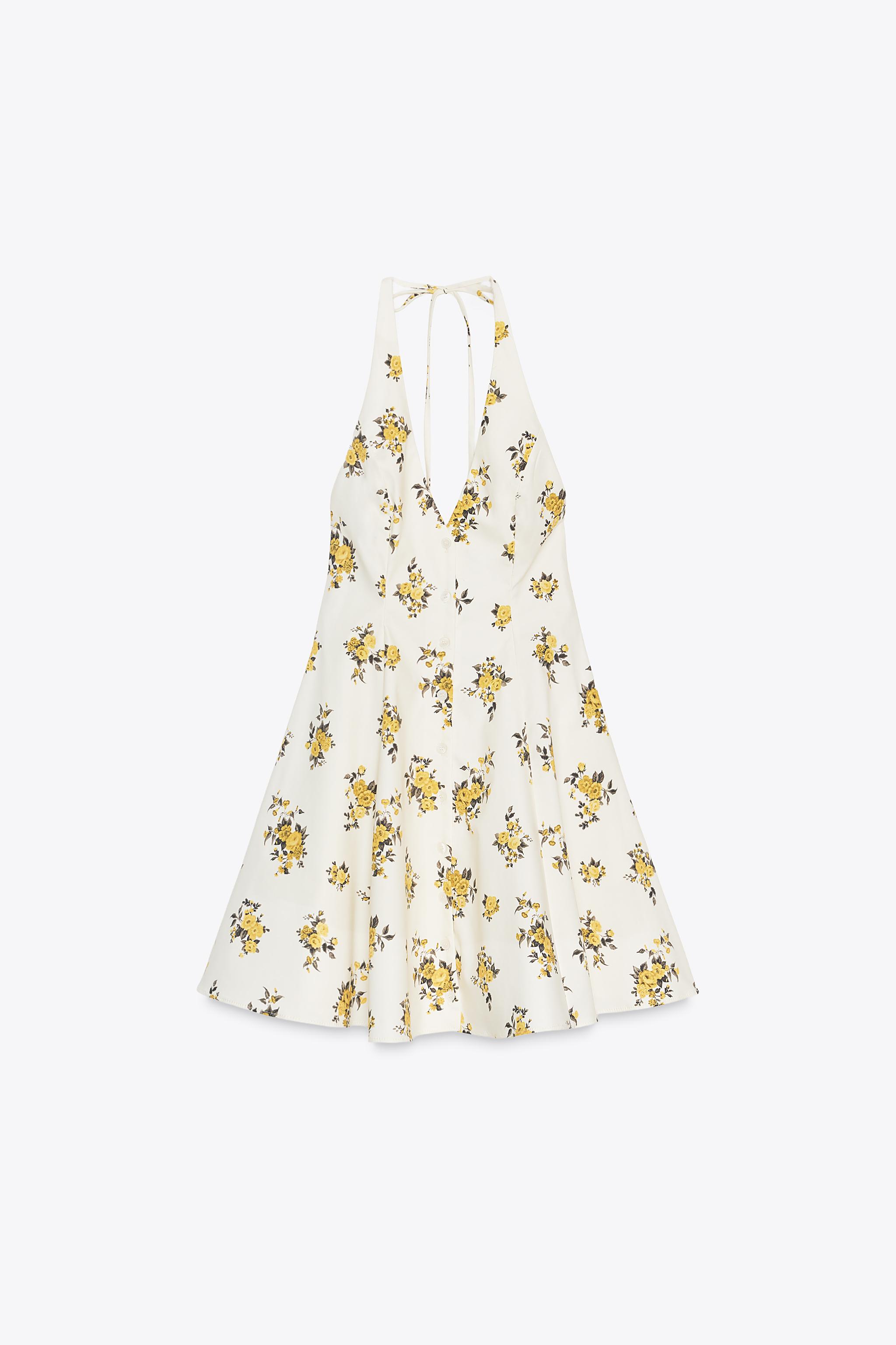 FLORAL PRINT HALTER MINI DRESS