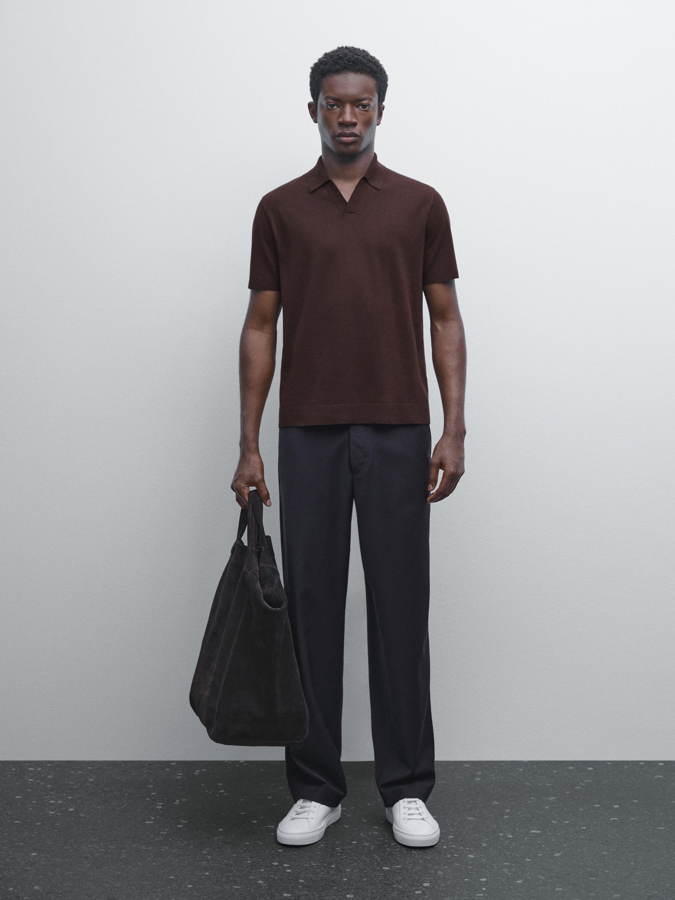 Short sleeve cotton knit polo shirt