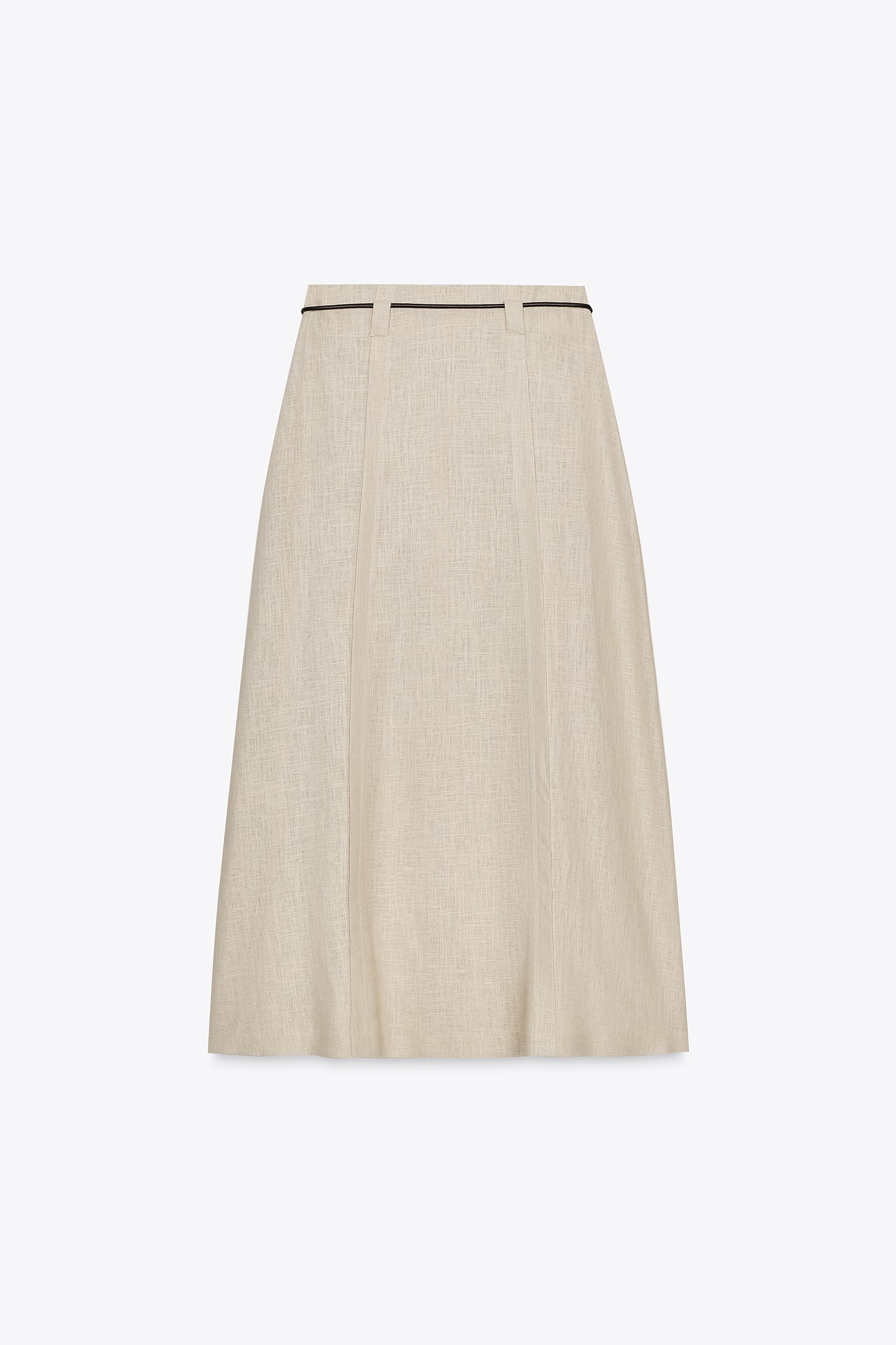 LINEN BELTED MIDI SKIRT