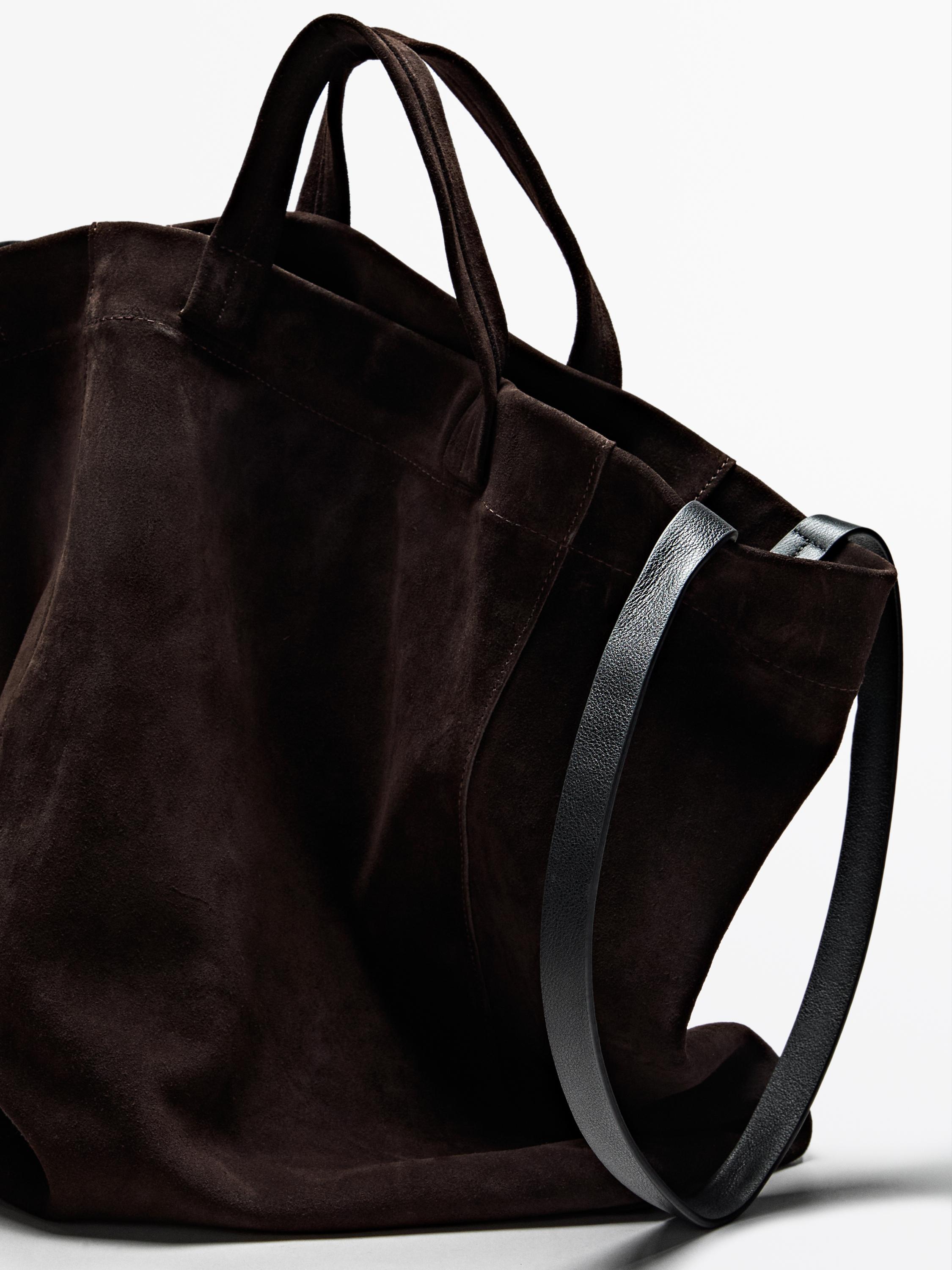 Split suede leather shopper bag