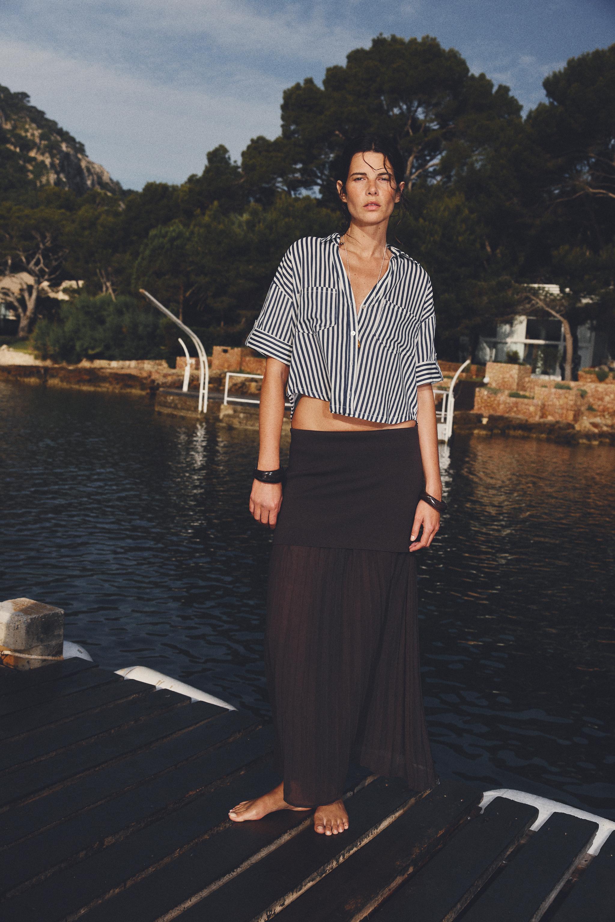 LINEN BLEND CROPPED SHIRT