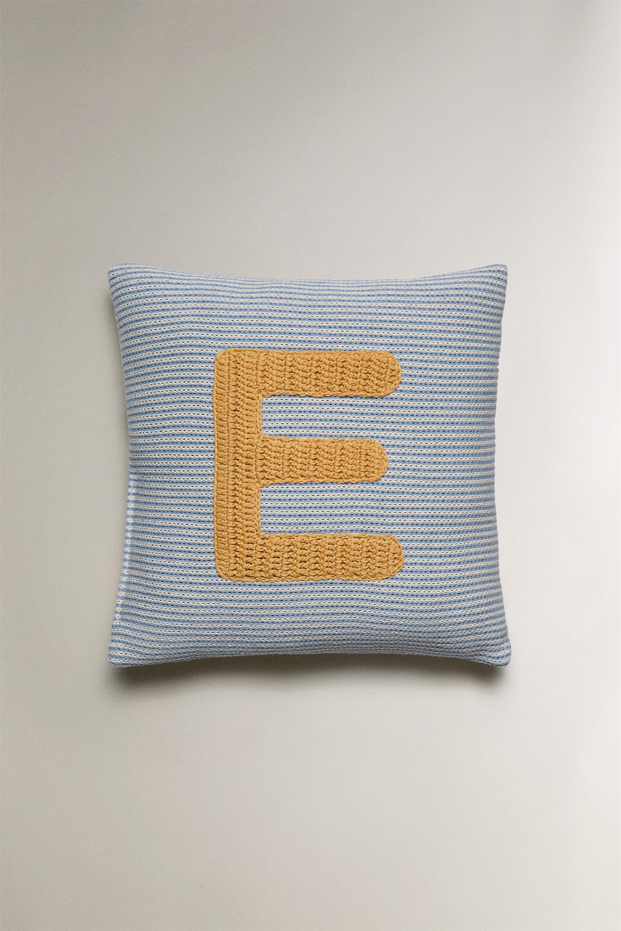 CHILDREN'S EMBROIDERED LETTER E THROW PILLOW